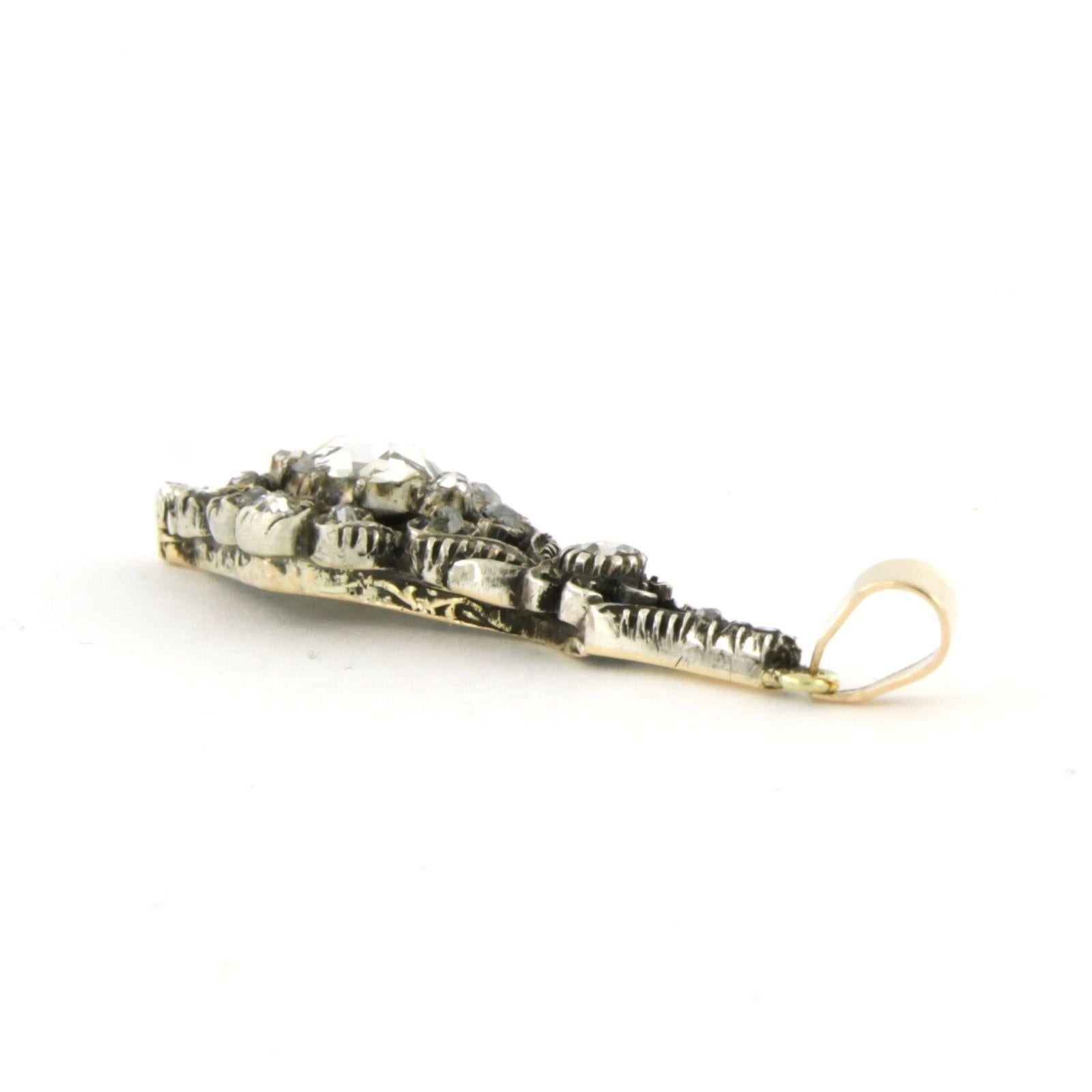 Early Victorian Victorian pendant with rose cut diamonds up to 1.10ct 14k yellow gold and silver For Sale