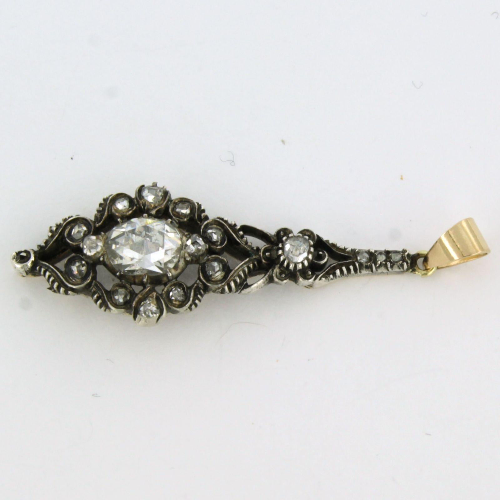 Rose Cut Victorian pendant with rose cut diamonds up to 1.10ct 14k yellow gold and silver For Sale