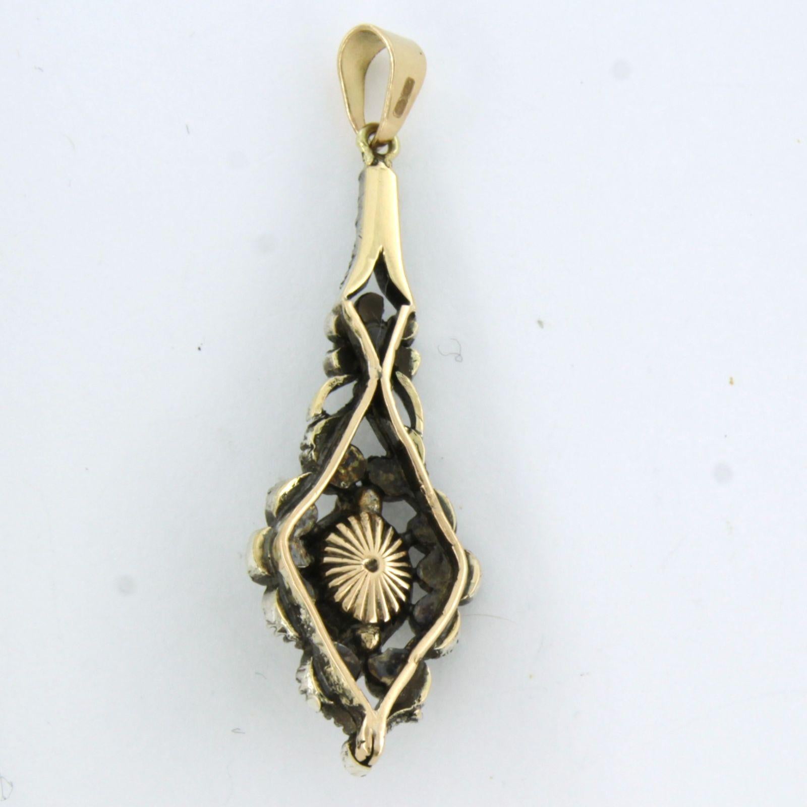 Victorian pendant with rose cut diamonds up to 1.10ct 14k yellow gold and silver In Excellent Condition For Sale In The Hague, ZH