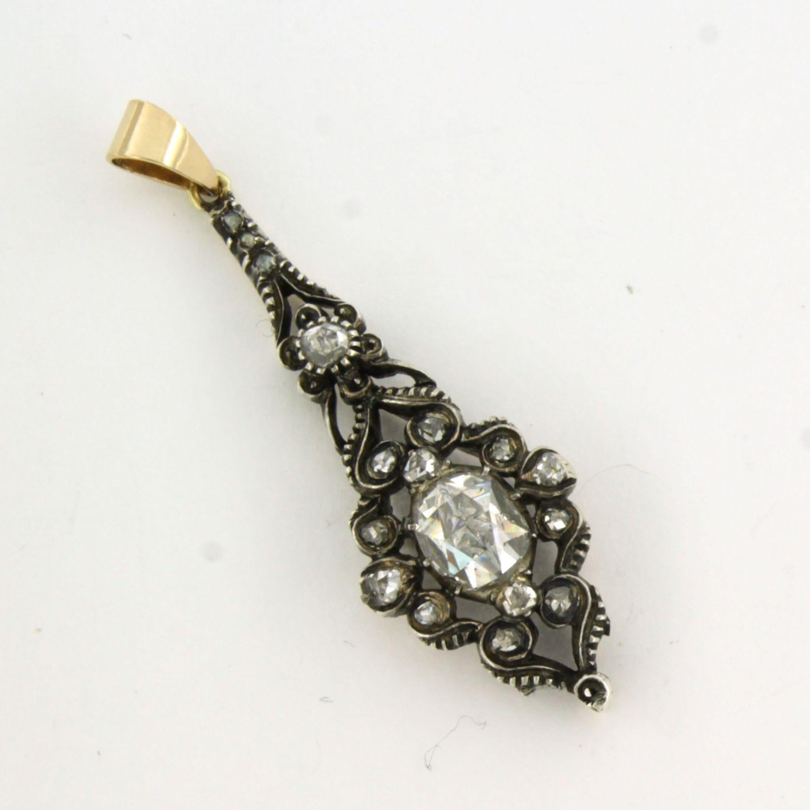 Victorian pendant with rose cut diamonds up to 1.10ct 14k yellow gold and silver For Sale 1