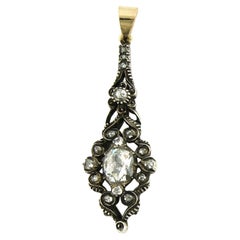Victorian pendant with rose cut diamonds up to 1.10ct 14k yellow gold and silver