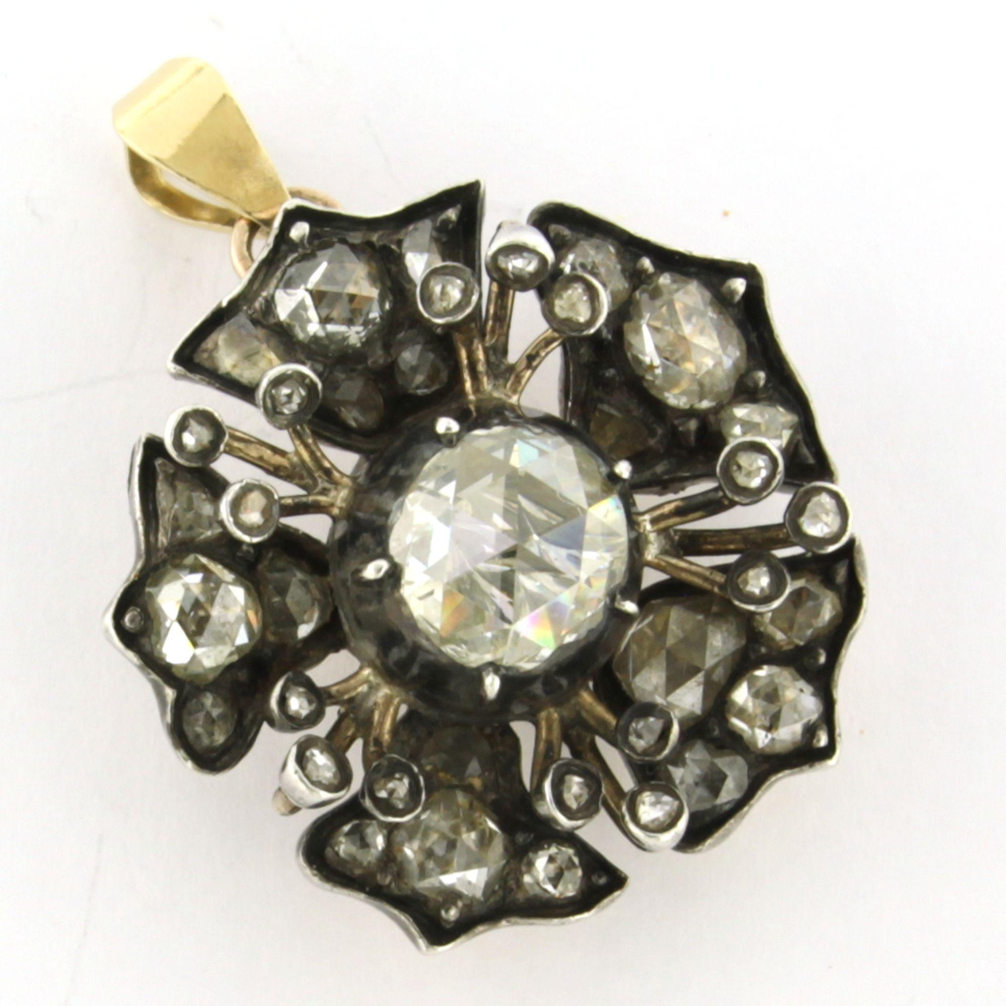 Viktorianischer Anhänger mit Diamanten im Rosenschliff bis zu 1,50ct 14k Gold und Silber im Angebot 1