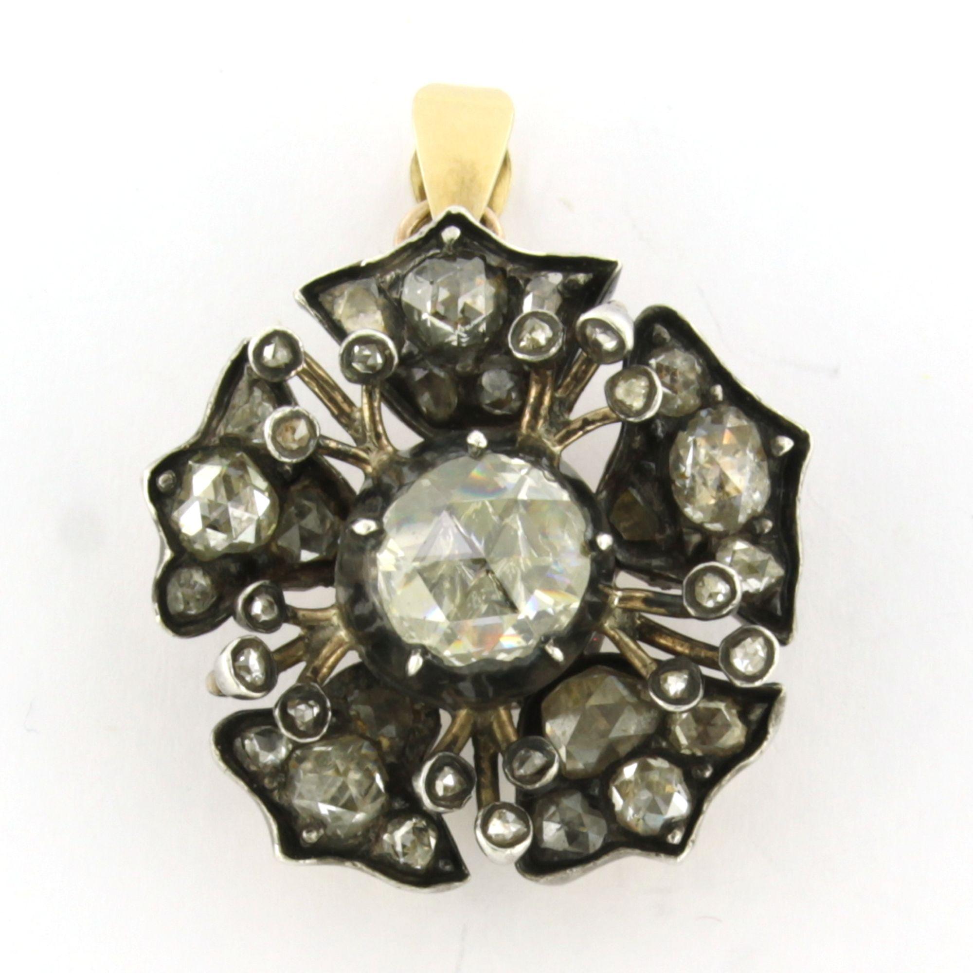 Viktorianischer Anhänger mit Diamanten im Rosenschliff bis zu 1,50ct 14k Gold und Silber im Angebot 2