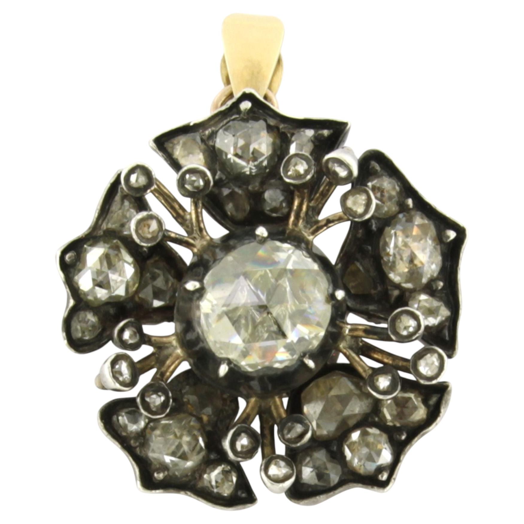 Victorian pendant with rose cut diamonds up to 1.50ct 14k gold and silver For Sale