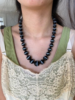 Victorian Perfect 40" Banded Agate Necklace c.1860