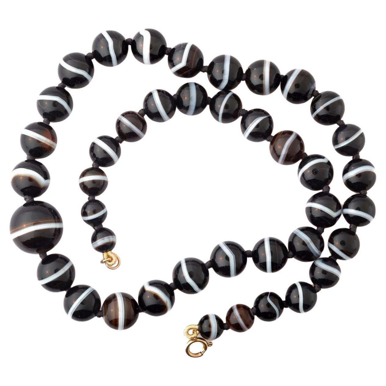 Victorian Perfect 40" Banded Agate Necklace c.1860