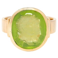 Victorian Peridot 18 Karat Yellow Gold Antique Roman Bust Intaglio Signet Ring