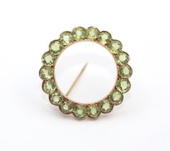 Victorian Peridot Circle Brooch Pin Yellow Gold, 1900