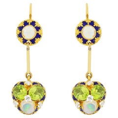 Victorian Peridot, Opal and Diamond Drop Earrings, c.1880s