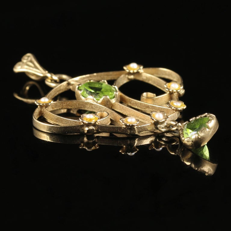 Victorian Peridot Pearl Pendant 9 Carat Gold For Sale at 1stDibs