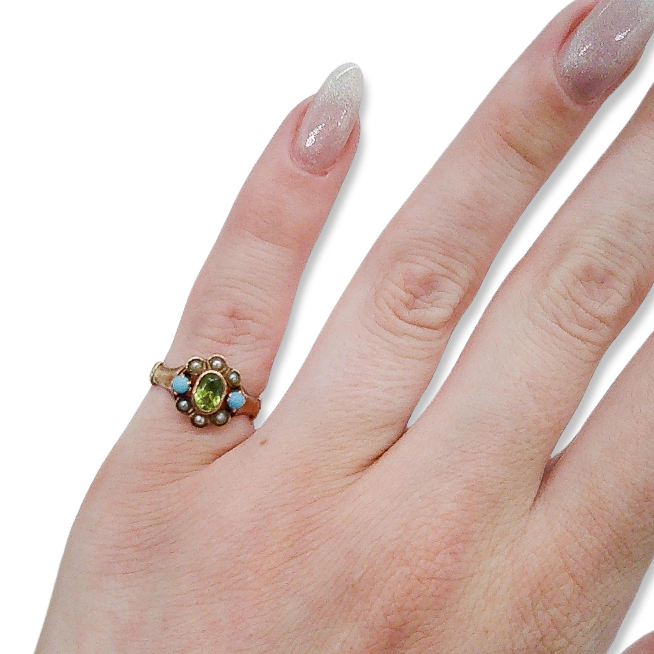 Oval Cut Victorian Peridot Pearl Ring For Sale