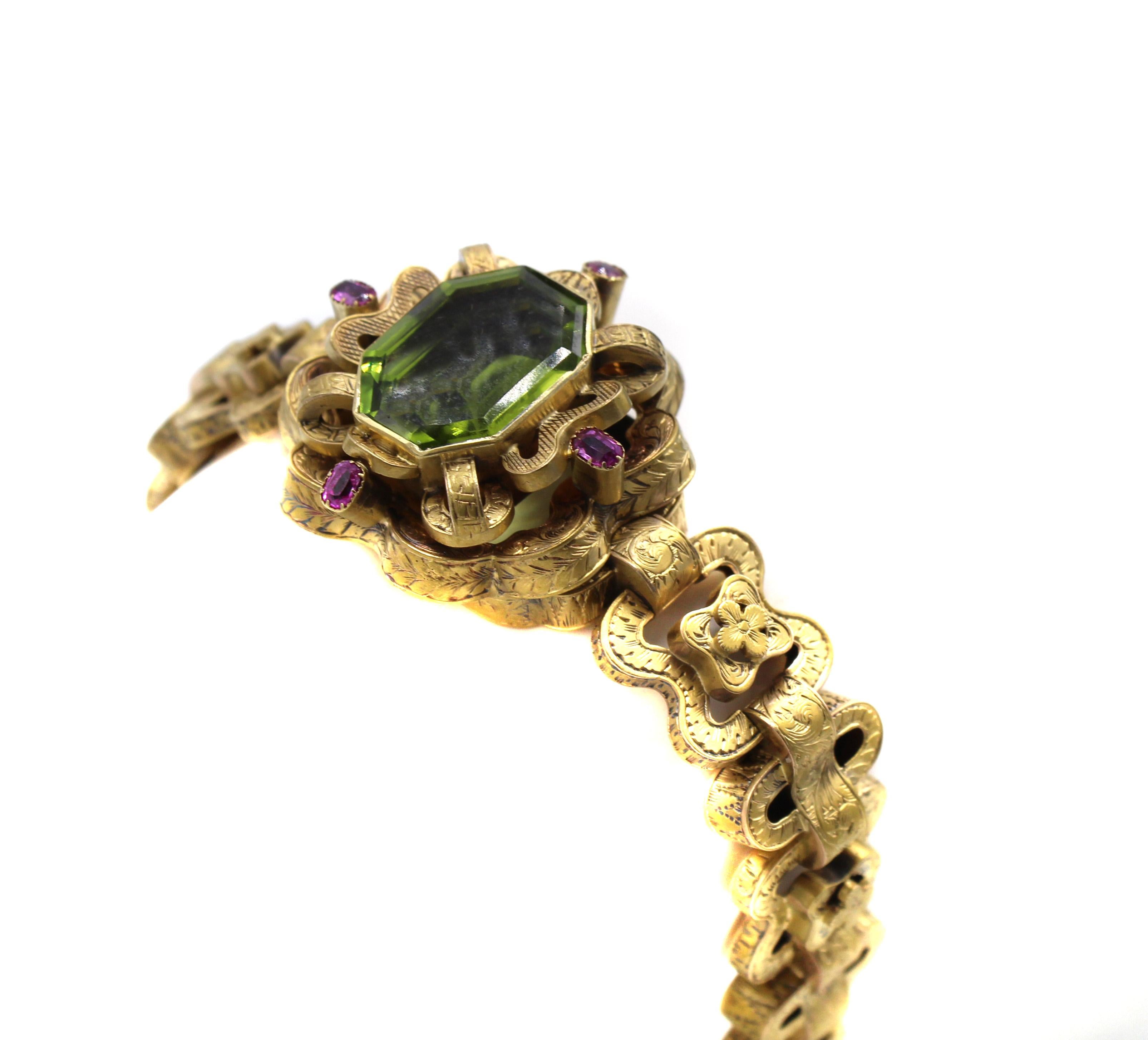 Victorian Peridot Ruby 18 Karat Gold Bracelet In Good Condition In New York, NY