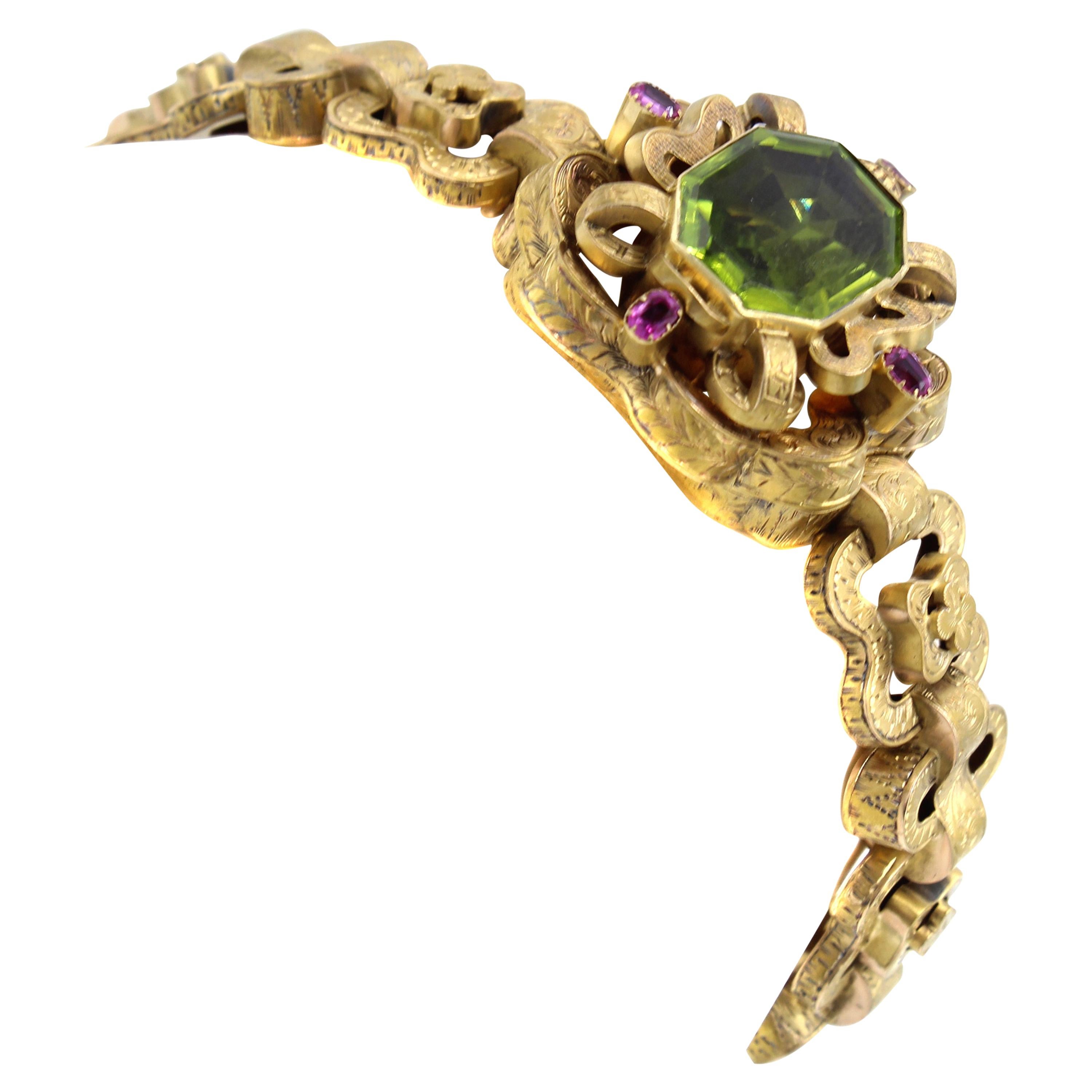 Victorian Peridot Ruby 18 Karat Gold Bracelet