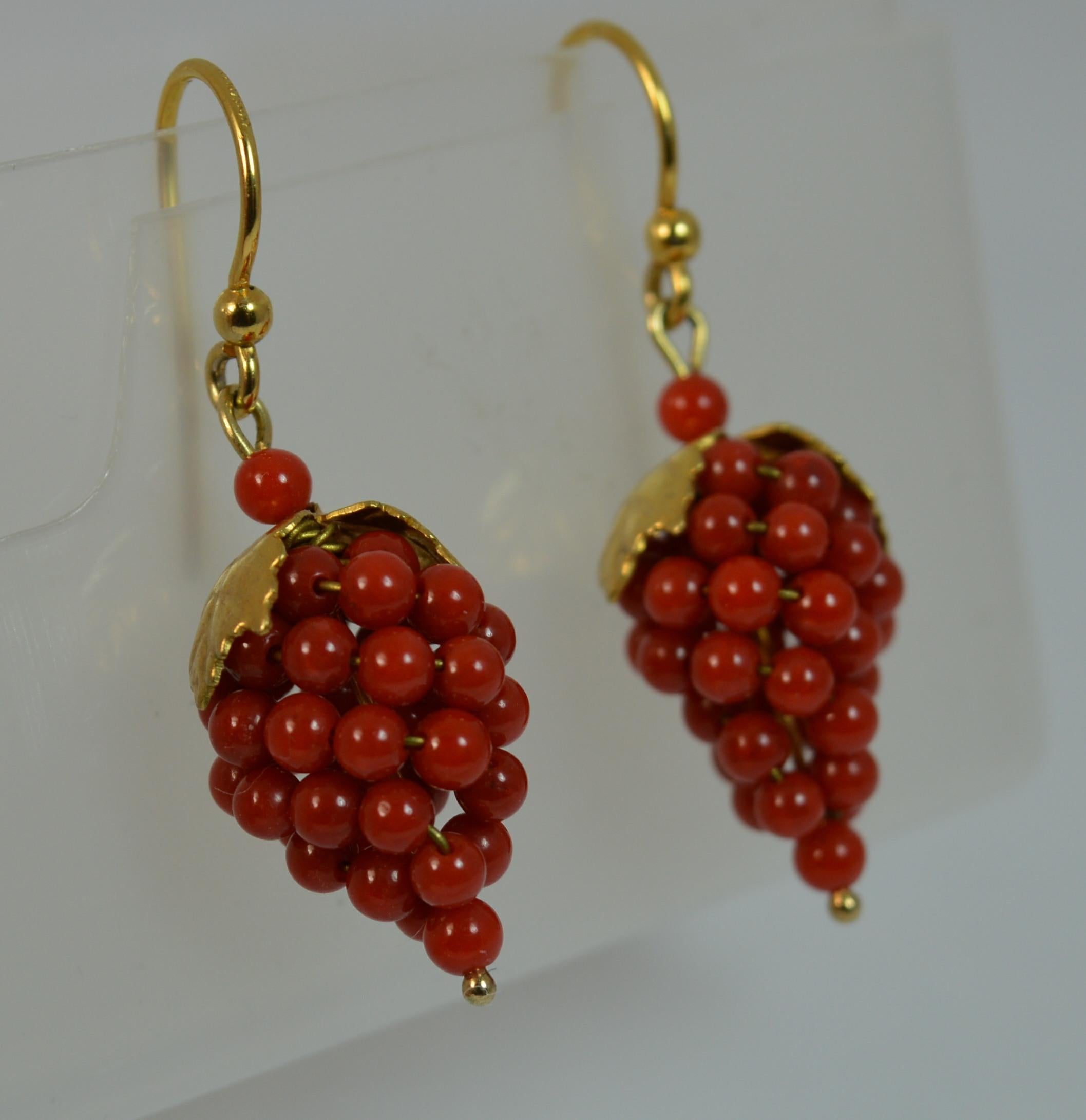 Victorian Period 15 Carat Gold and Coral Berry Design Dangle Earrings 7