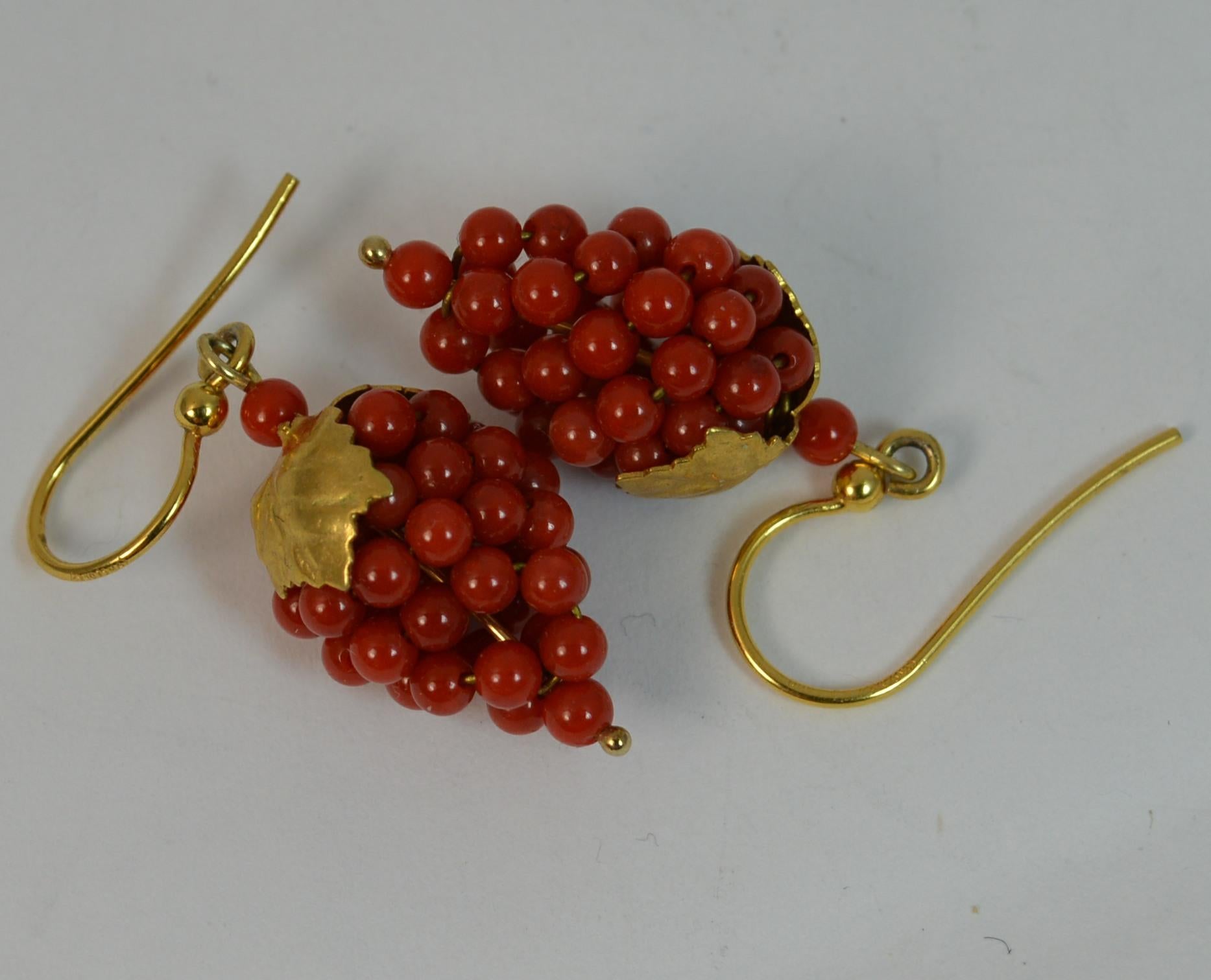 Victorian Period 15 Carat Gold and Coral Berry Design Dangle Earrings 2
