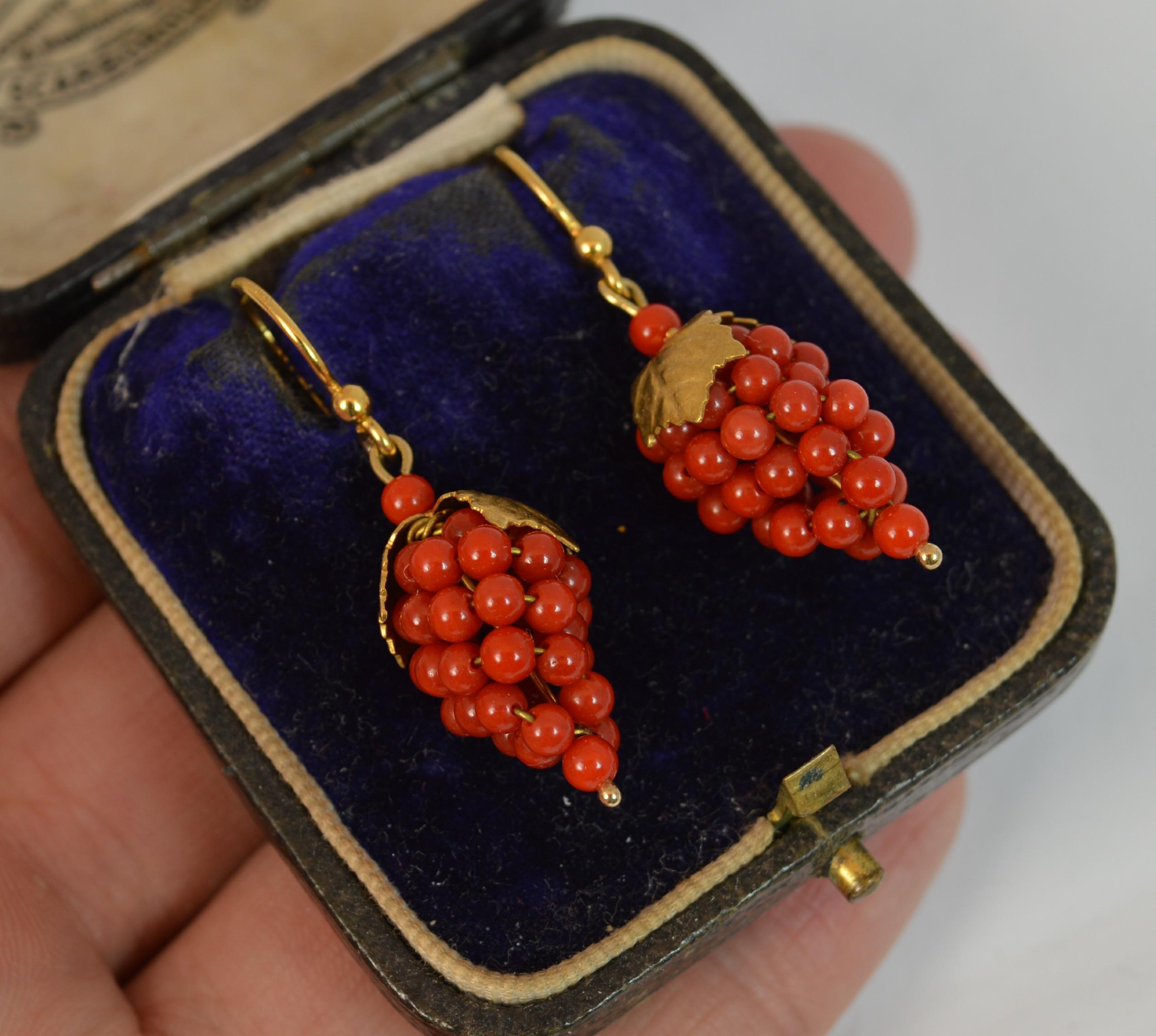 Victorian Period 15 Carat Gold and Coral Berry Design Dangle Earrings 5