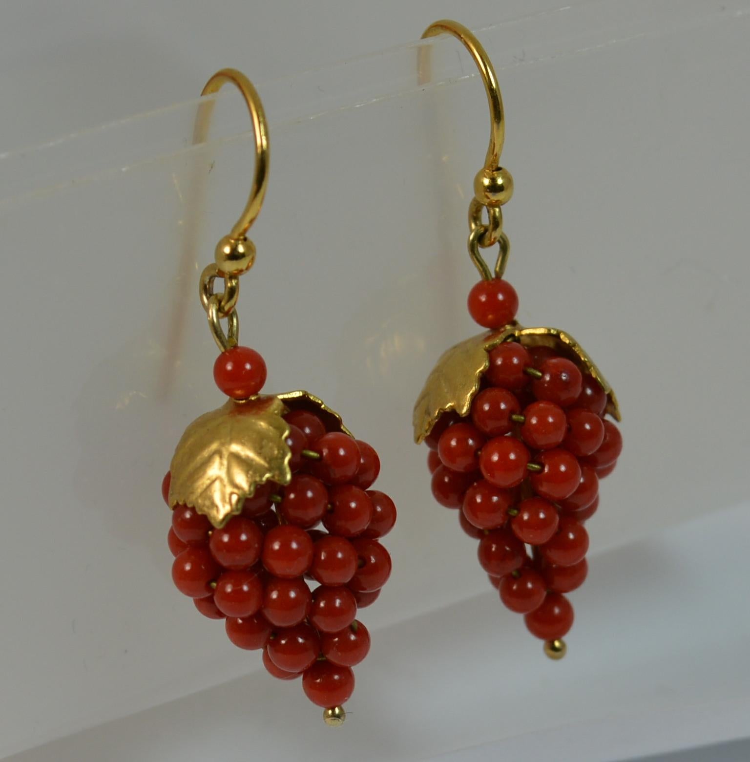 Victorian Period 15 Carat Gold and Coral Berry Design Dangle Earrings 6