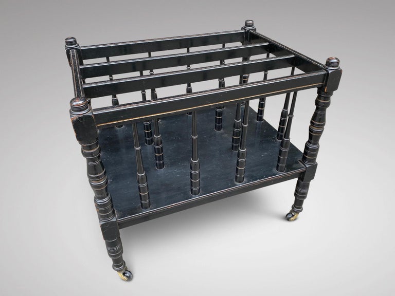 British 19th Century Victorian Period Black Painted Canterbury or Magazine Rack For Sale