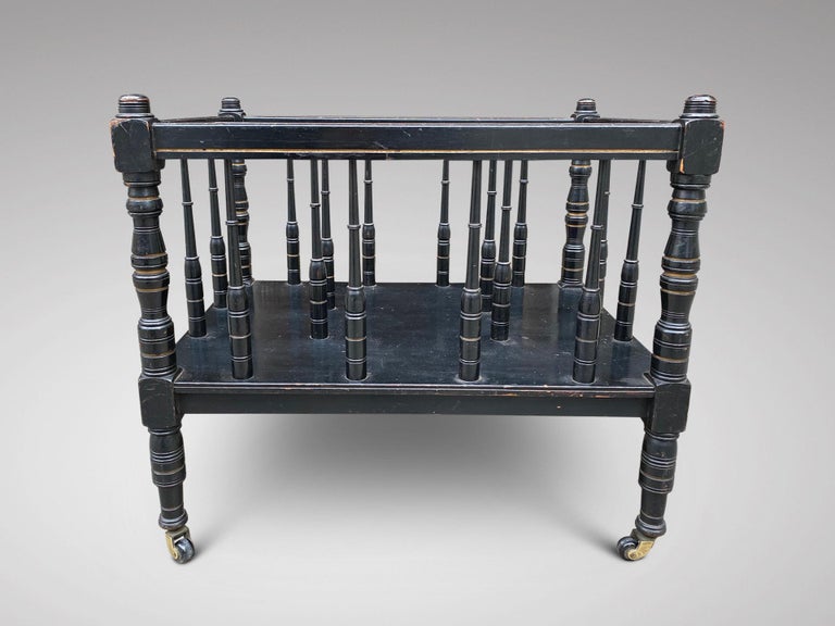 Hand-Crafted 19th Century Victorian Period Black Painted Canterbury or Magazine Rack For Sale