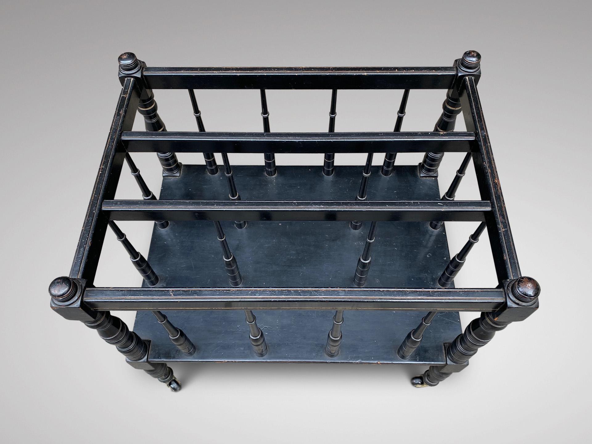 19th Century Victorian Period Black Painted Canterbury or Magazine Rack In Good Condition For Sale In Petworth,West Sussex, GB