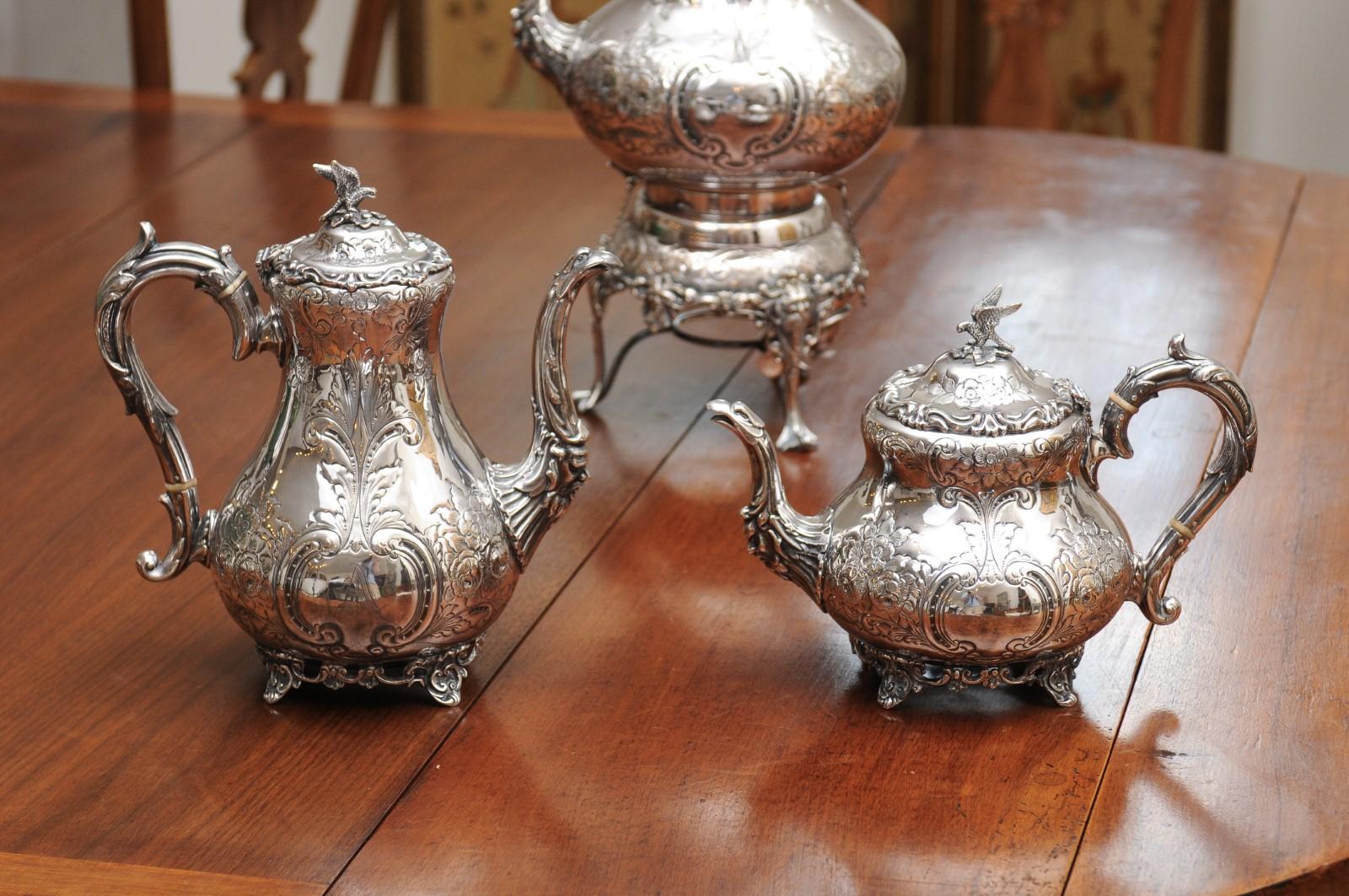 Victorian Period 19th Century Five-Piece Silver Tea and Coffee Set with Tray 6