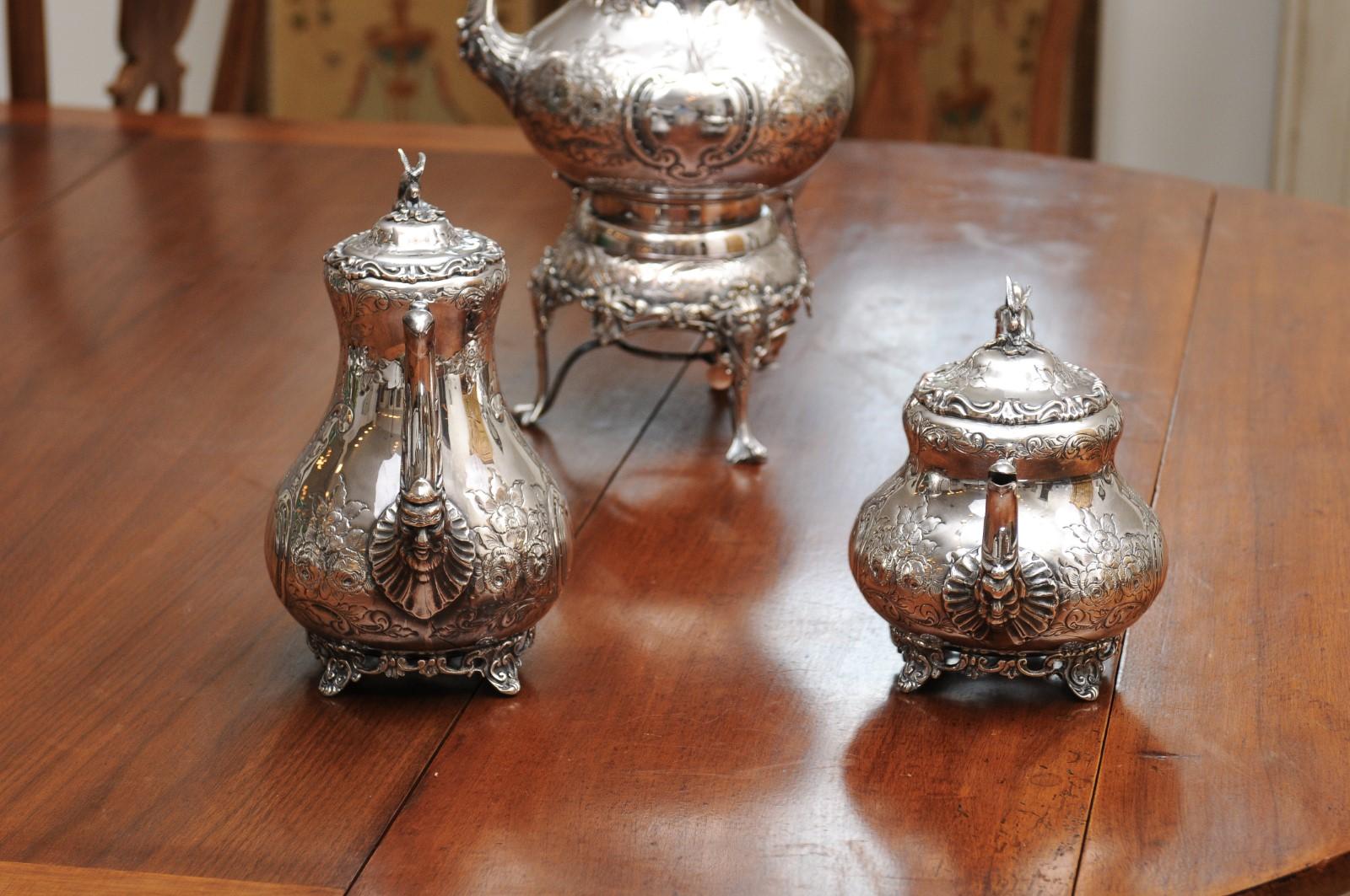 Victorian Period 19th Century Five-Piece Silver Tea and Coffee Set with Tray 7