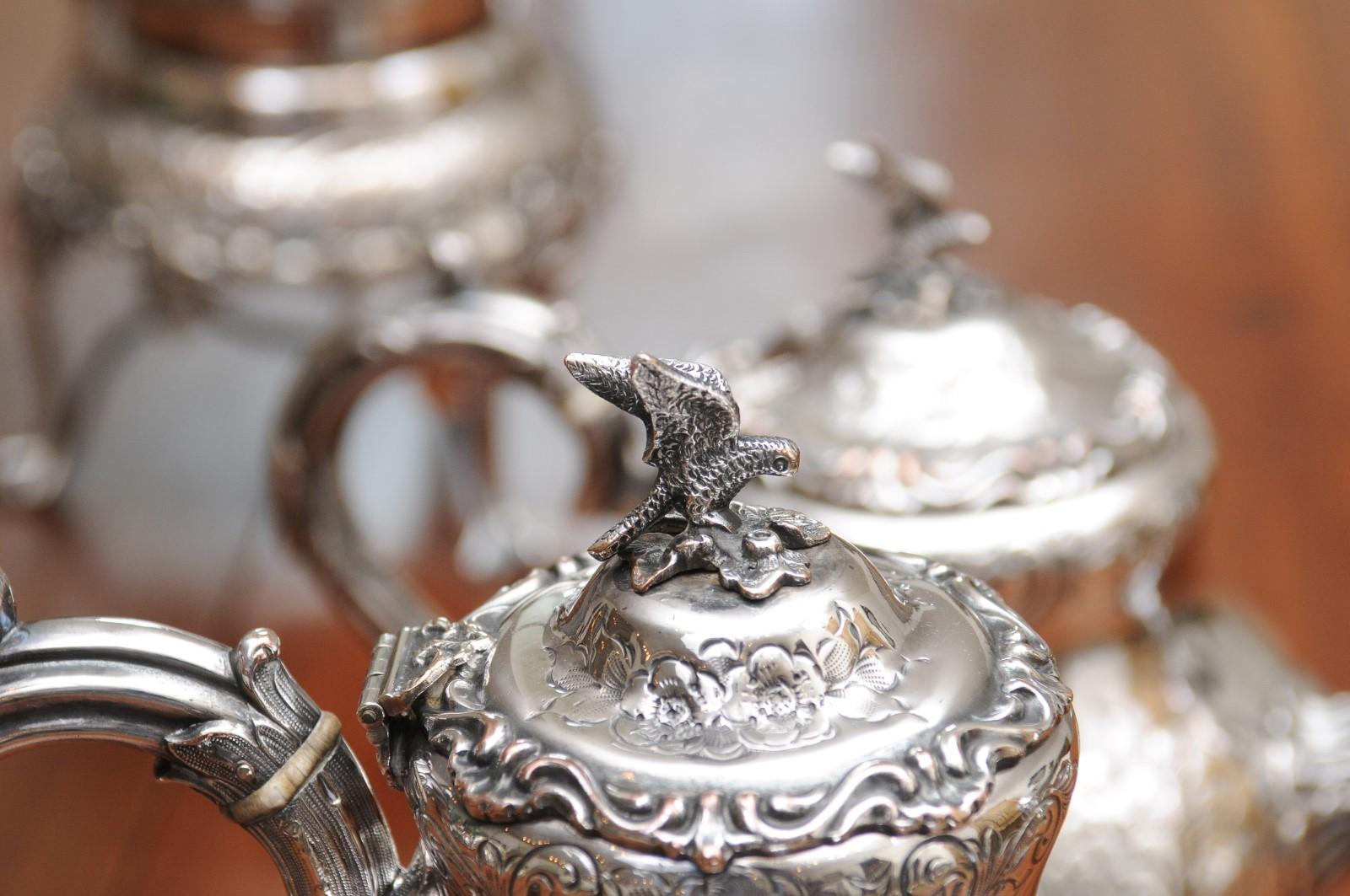Victorian Period 19th Century Five-Piece Silver Tea and Coffee Set with Tray 8