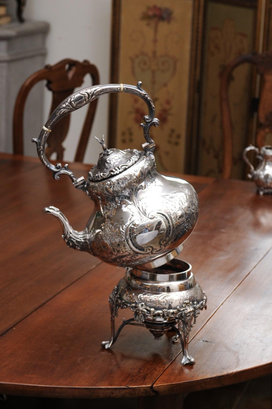 Victorian Period 19th Century Five-Piece Silver Tea and Coffee Set with Tray 13