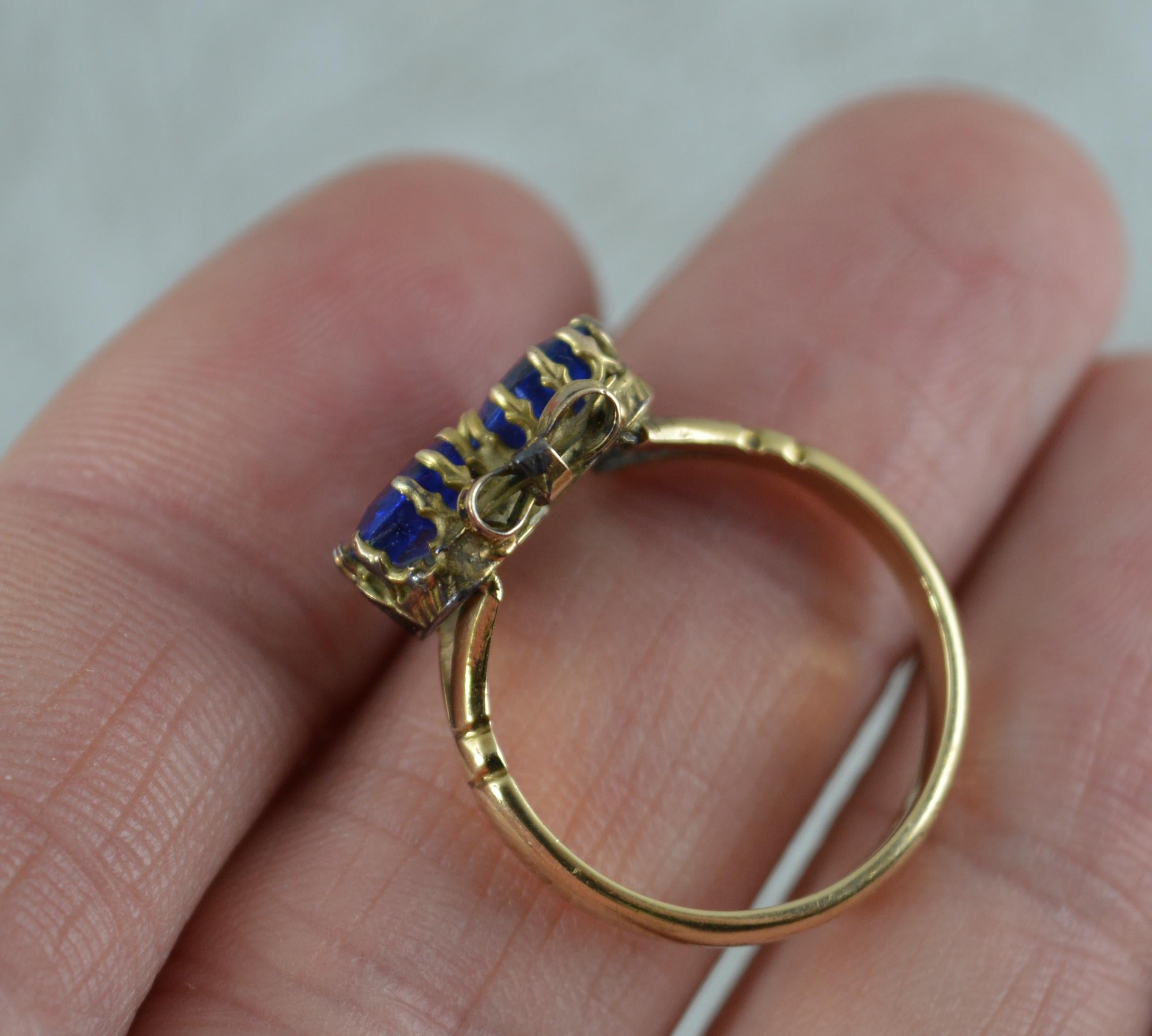 Victorian Period Blue Stone and 9 Carat Gold Two Hearts Toi et Moi Ring In Good Condition For Sale In St Helens, GB