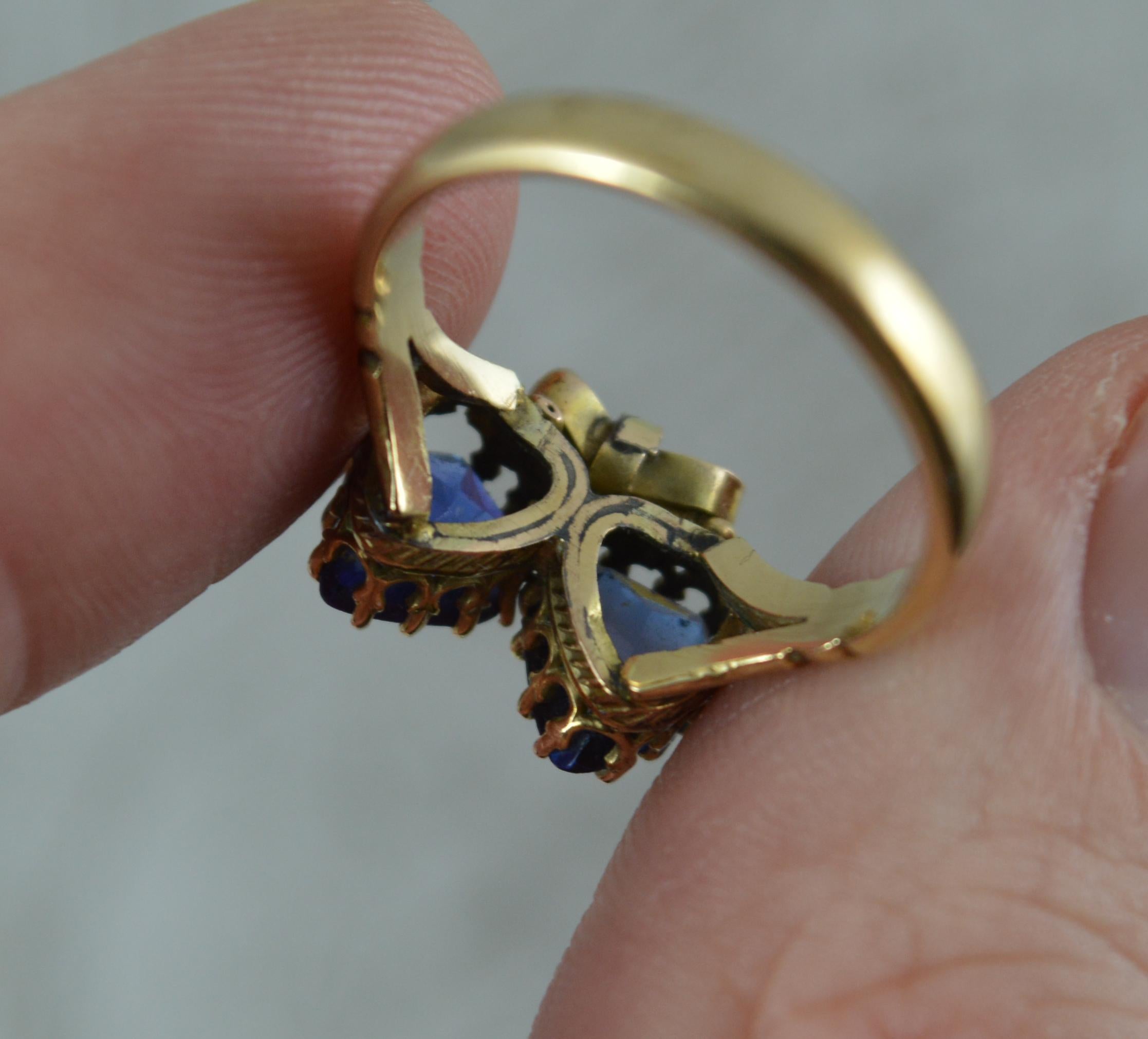 Women's Victorian Period Blue Stone and 9 Carat Gold Two Hearts Toi et Moi Ring For Sale