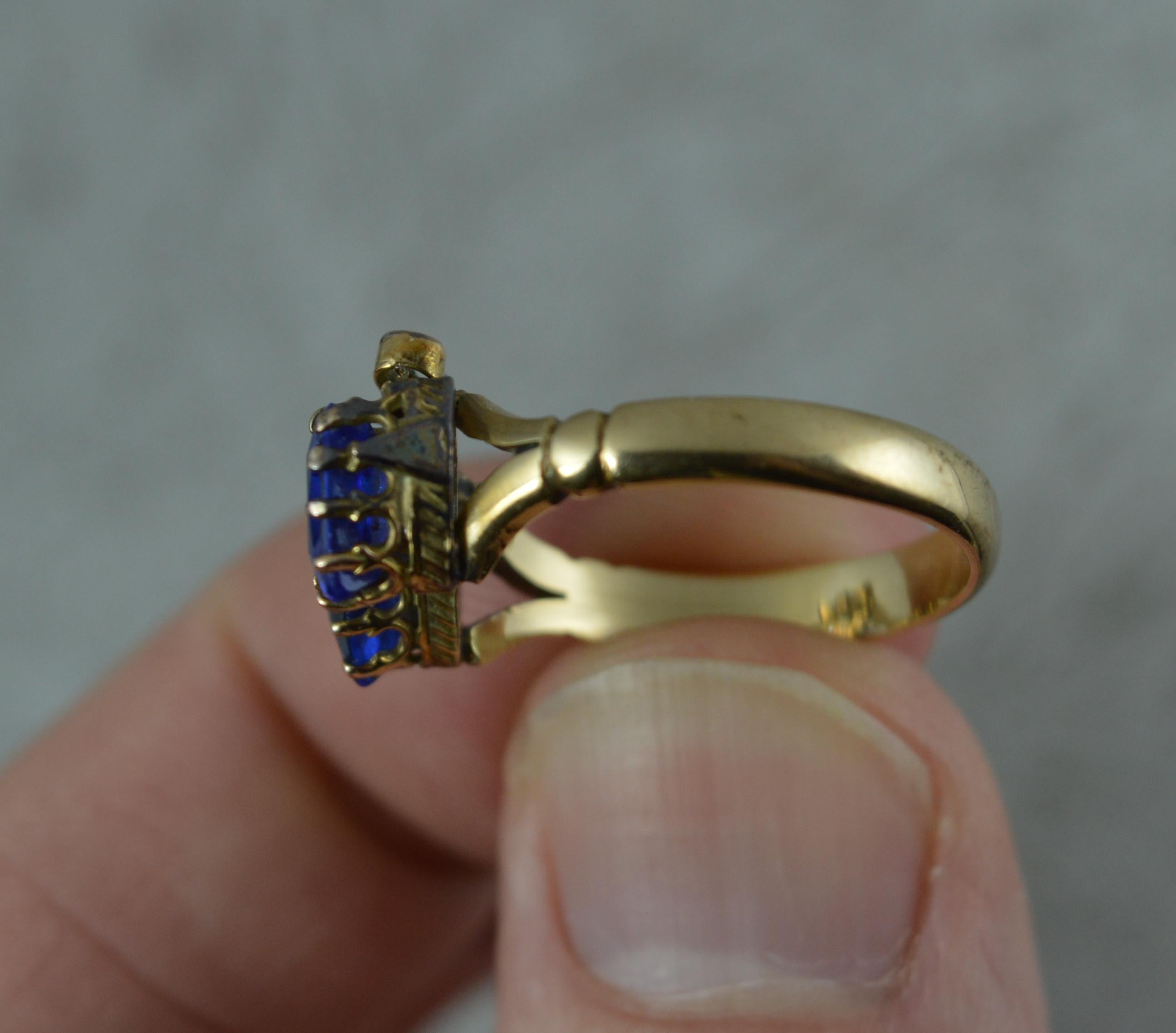 Victorian Period Blue Stone and 9 Carat Gold Two Hearts Toi et Moi Ring For Sale 1