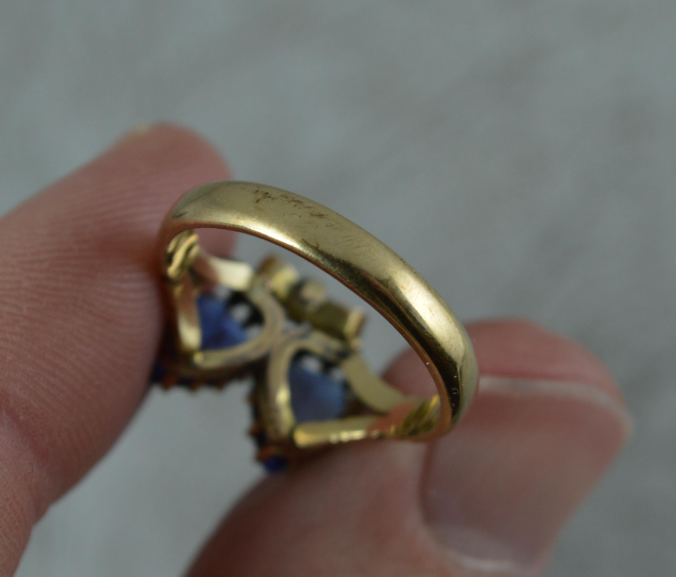 Victorian Period Blue Stone and 9 Carat Gold Two Hearts Toi et Moi Ring For Sale 2