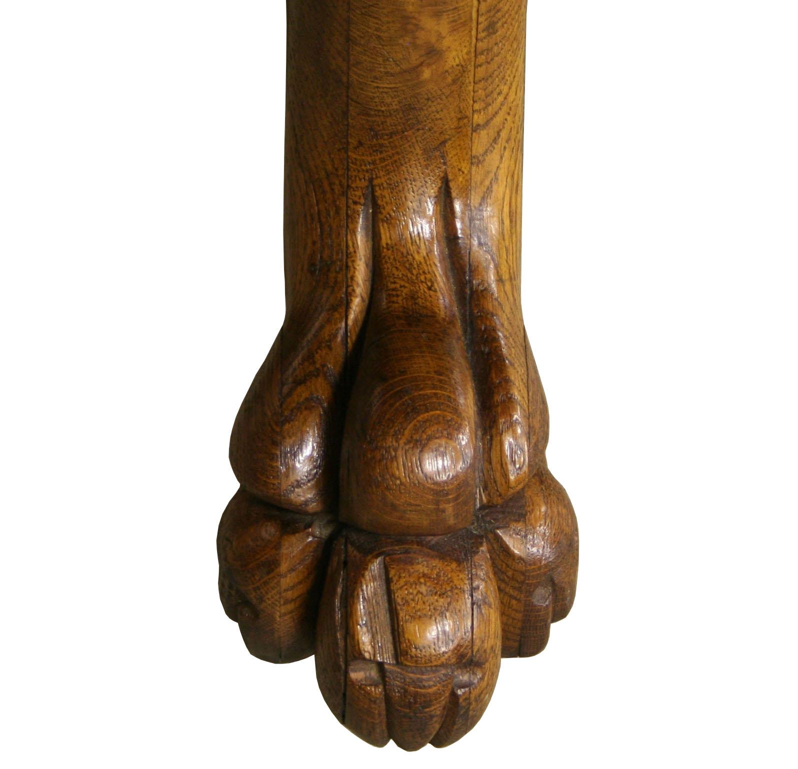Victorian Period Carved Oak Lion Head Pedestal Oval Dining Table 1