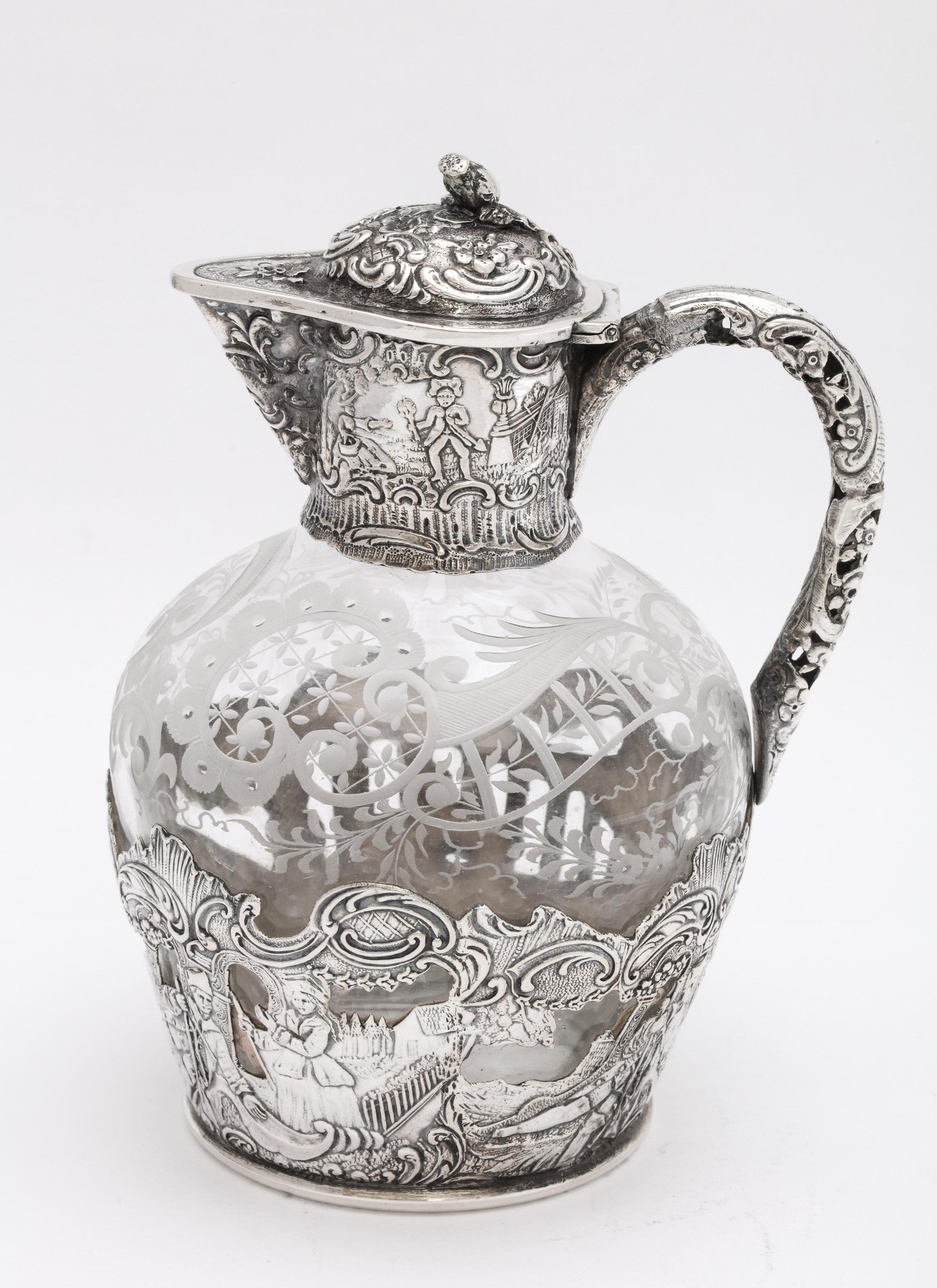Victorian Period Continental Silver '.800', Mounted Liqueur Decanter, Hanau 1