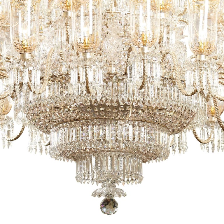 English Victorian Period Cut Glass and Parcel-Gilt Chandelier by F & C Osler For Sale