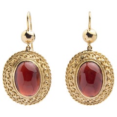 Victorian Period Garnet & 18 Karat Yellow Gold Earrings