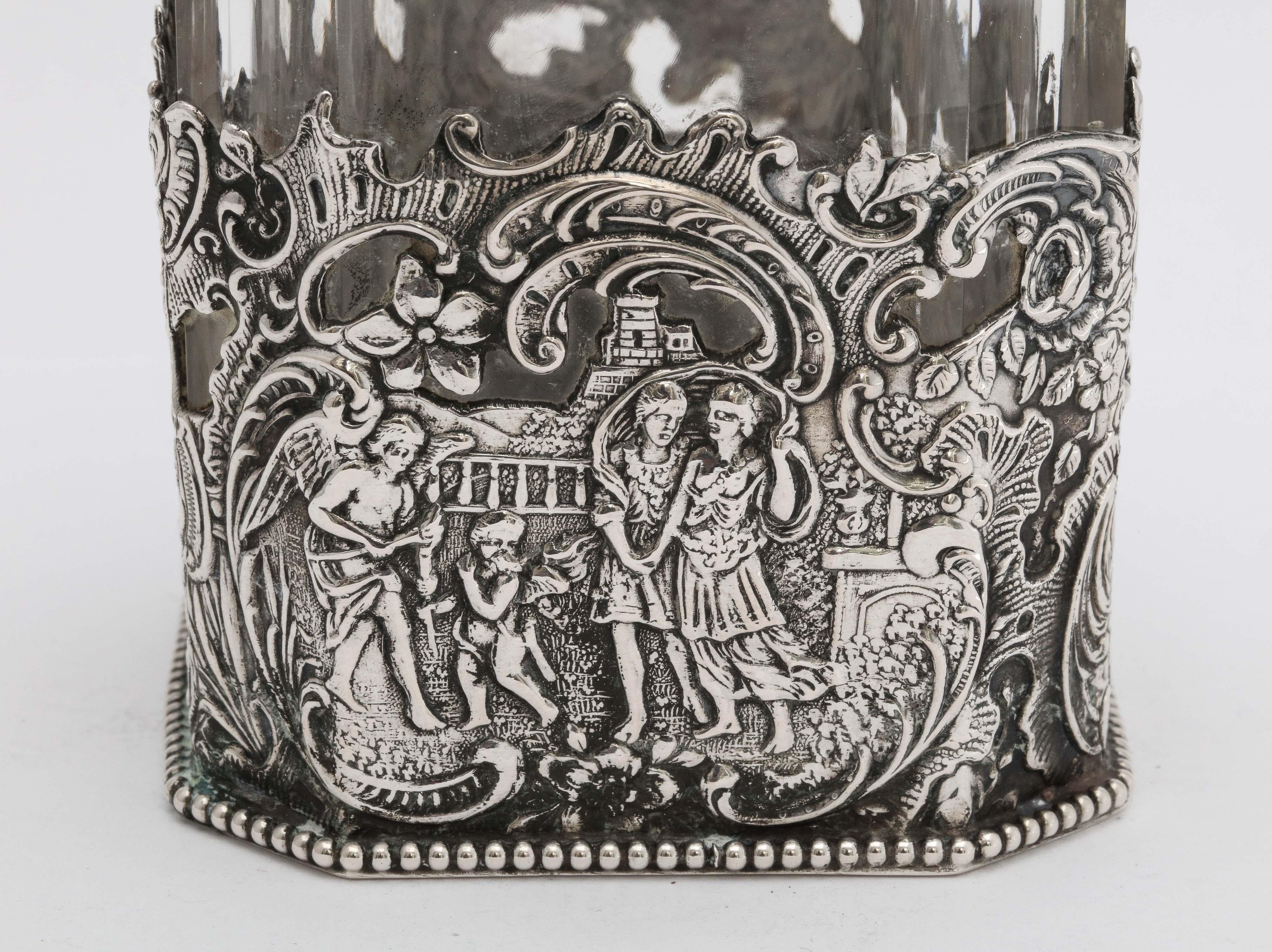 Victorian Period Hanau Continental Silver '.800', Mounted Glass Liqueur Decanter 4