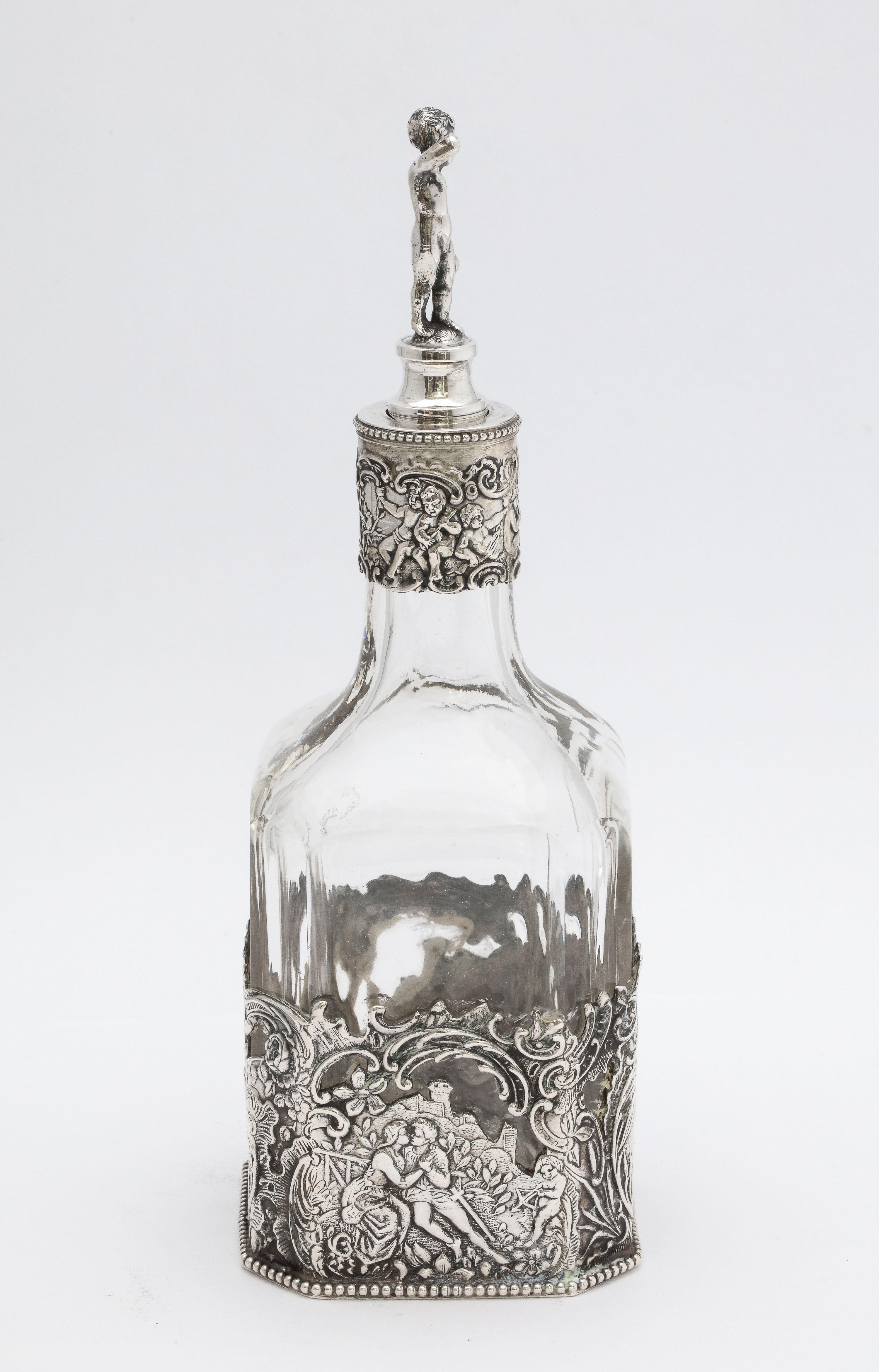 Victorian Period Hanau Continental Silver '.800', Mounted Glass Liqueur Decanter 5