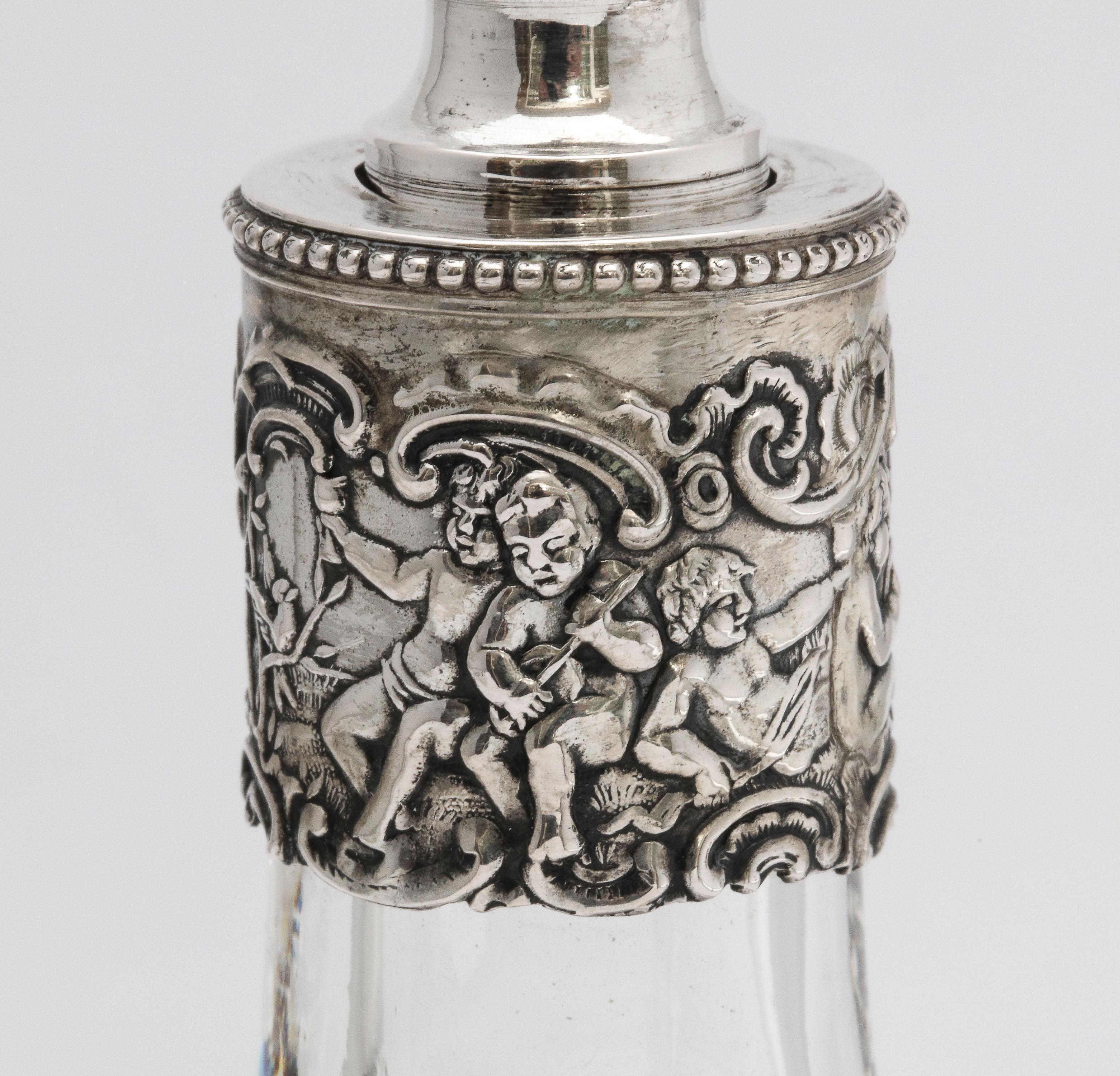 Victorian Period Hanau Continental Silver '.800', Mounted Glass Liqueur Decanter 6