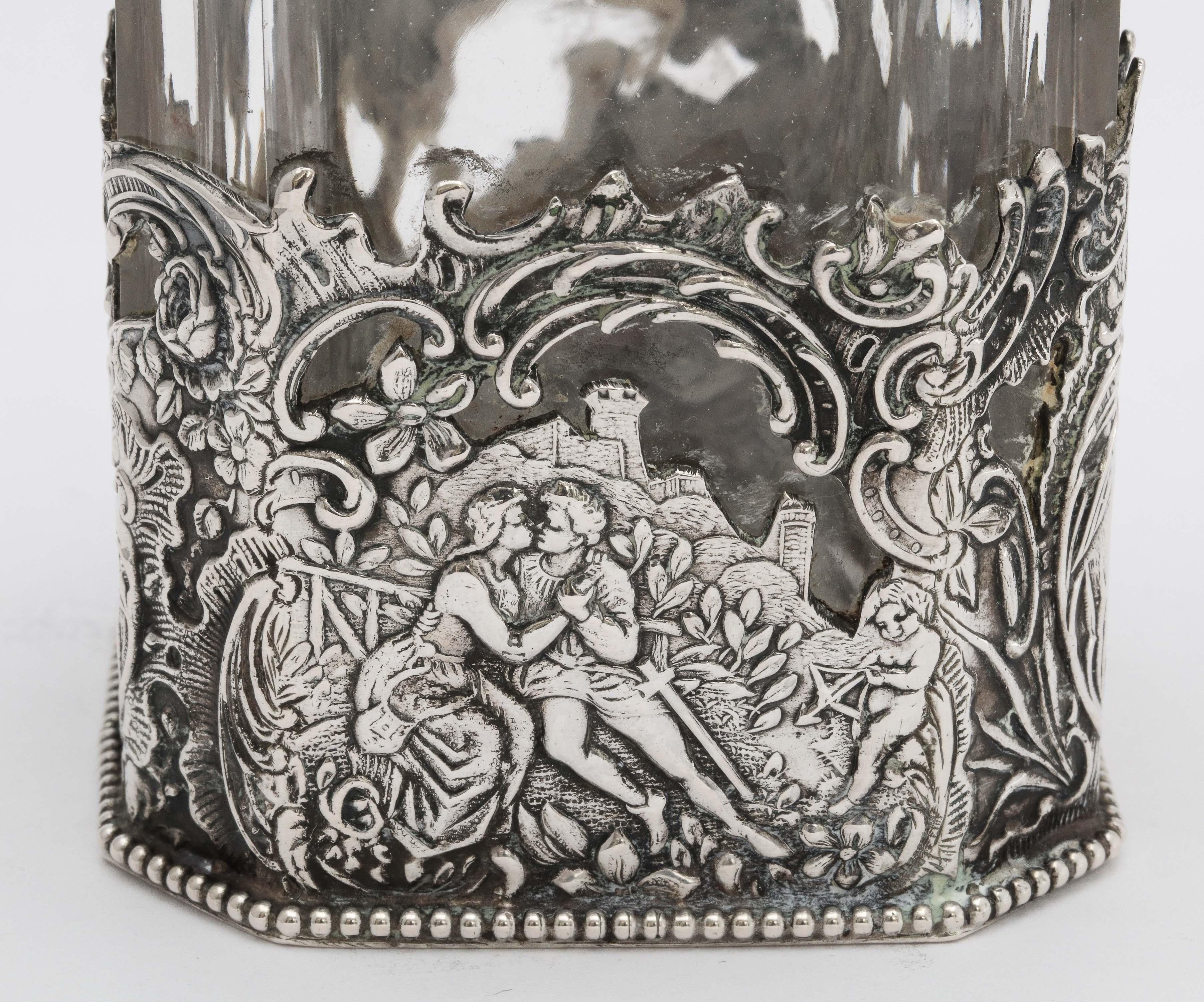 Victorian Period Hanau Continental Silver '.800', Mounted Glass Liqueur Decanter 7