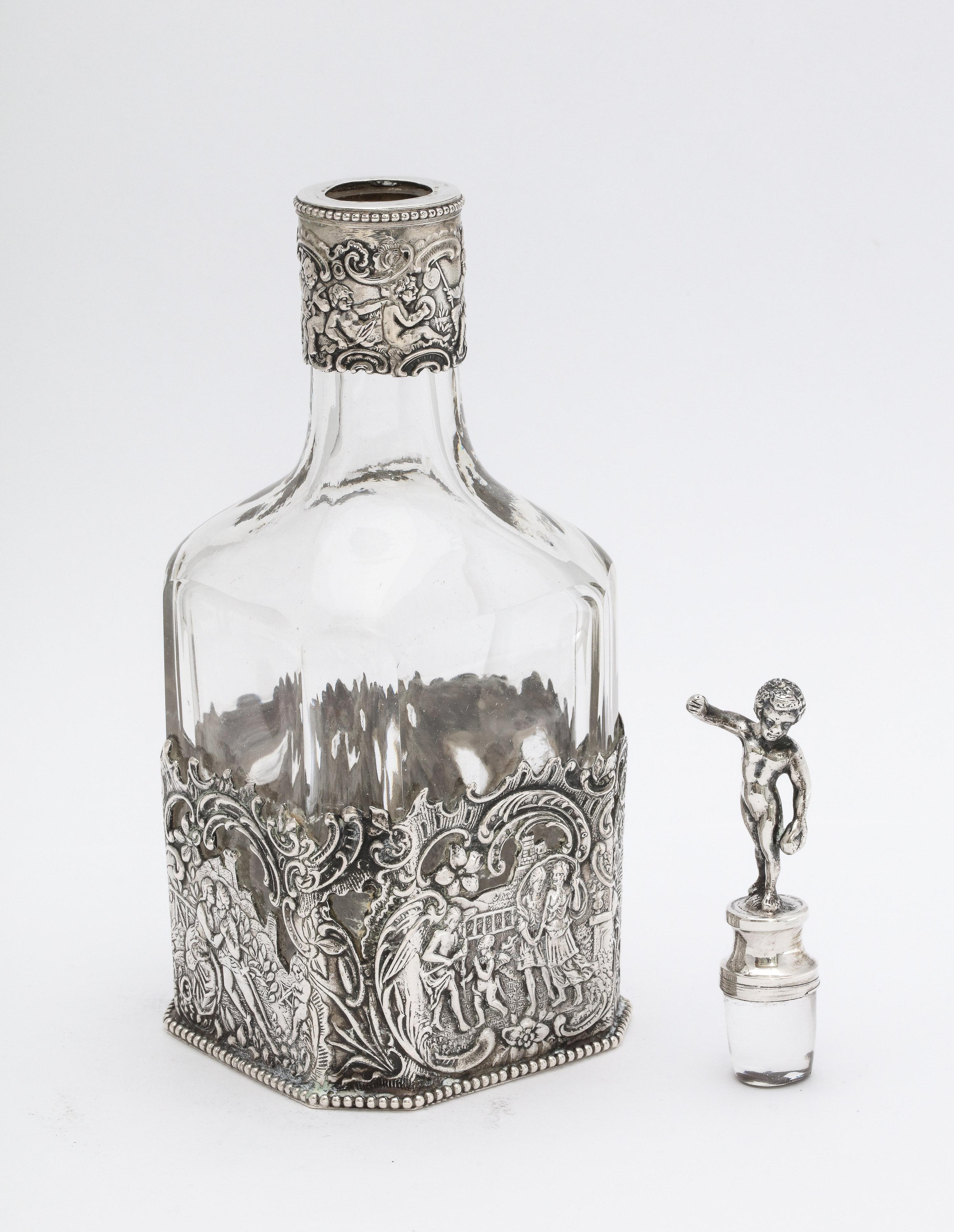 Victorian Period Hanau Continental Silver '.800', Mounted Glass Liqueur Decanter 8