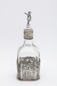 Victorian Period Hanau Continental Silver '.800', Mounted Glass Liqueur Decanter