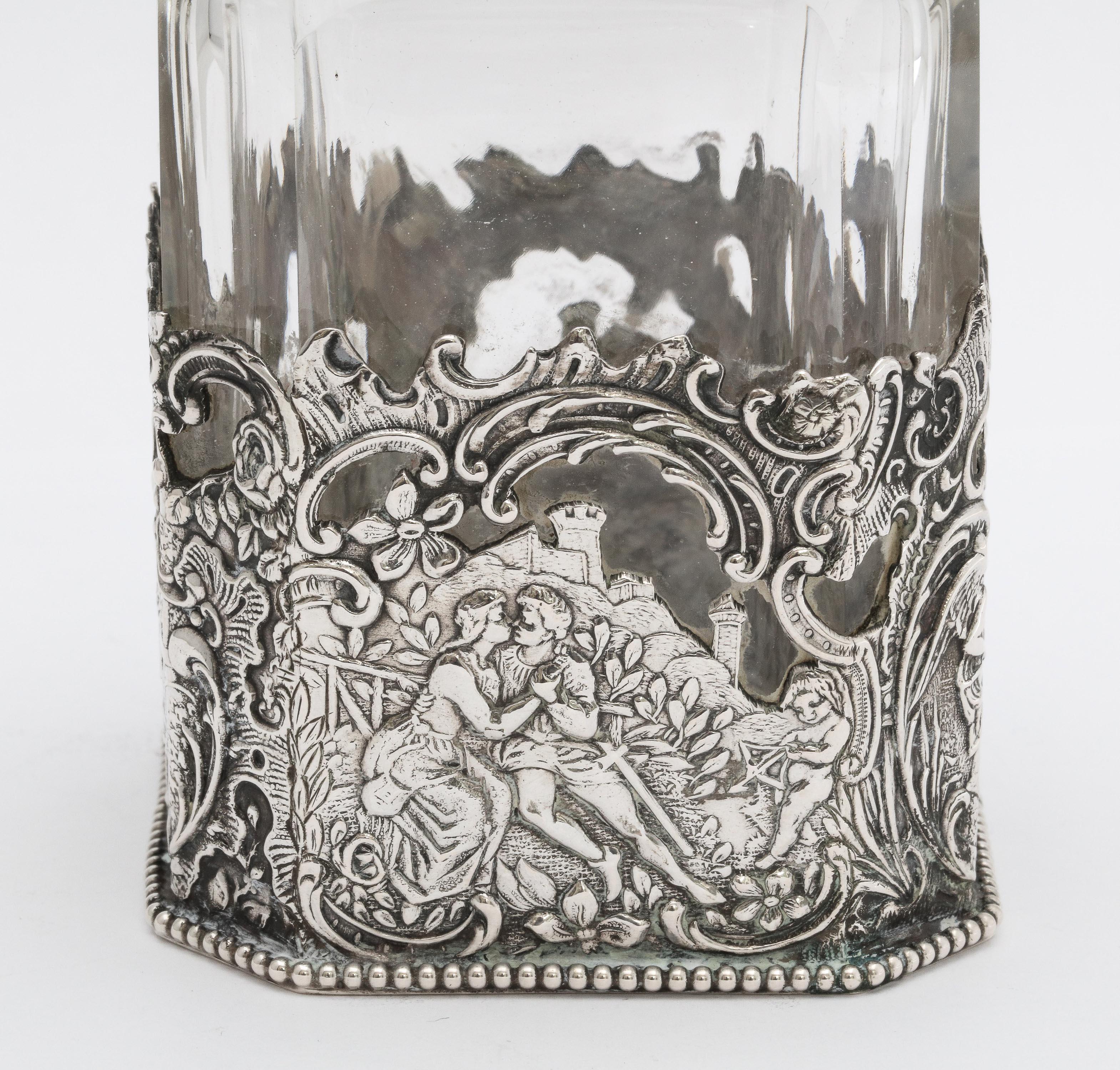 Victorian Period Hanau Continental Silver '.800', Mounted Glass Liqueur Decanter 1