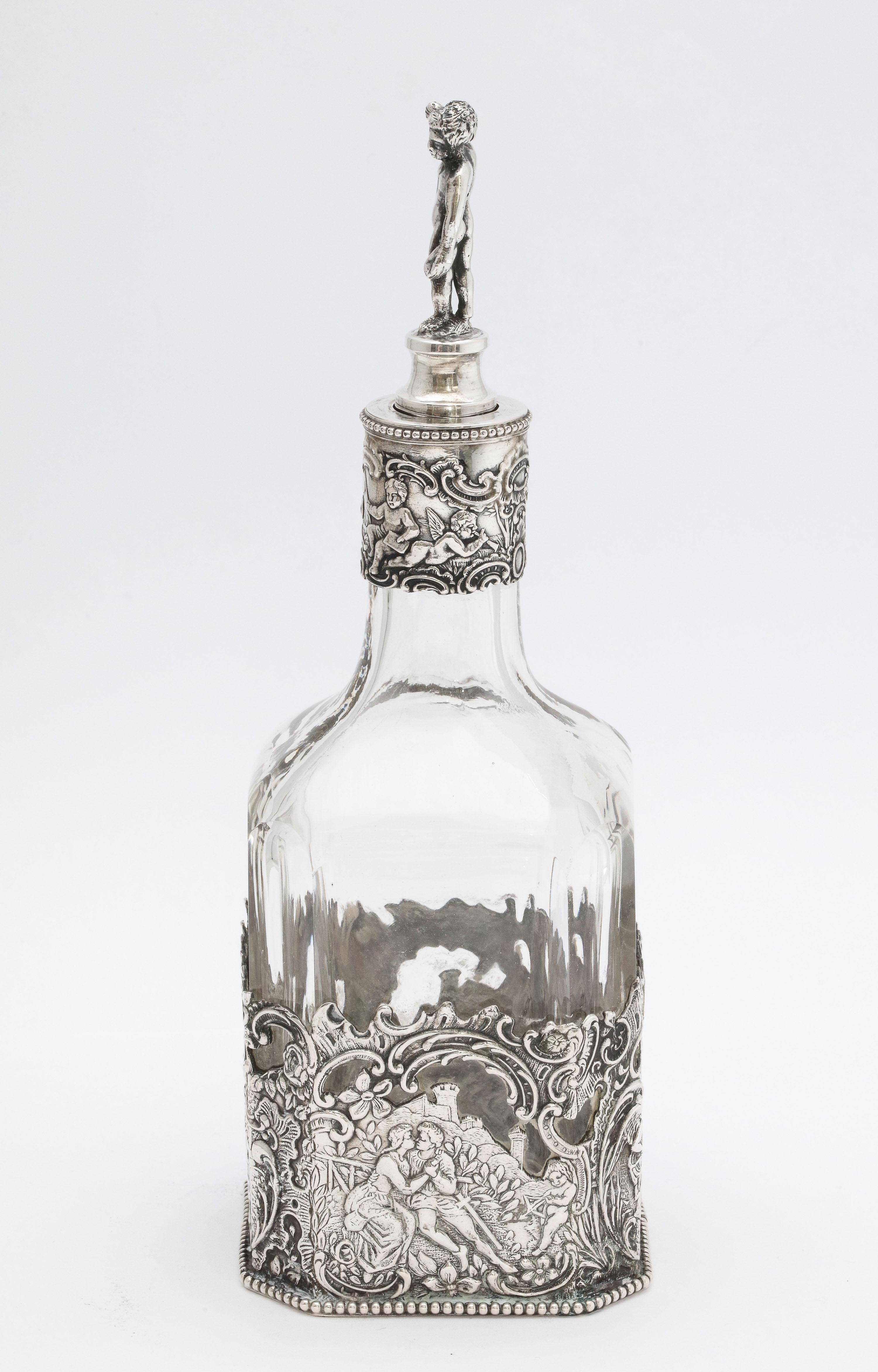 Victorian Period Hanau Continental Silver '.800', Mounted Glass Liqueur Decanter 2
