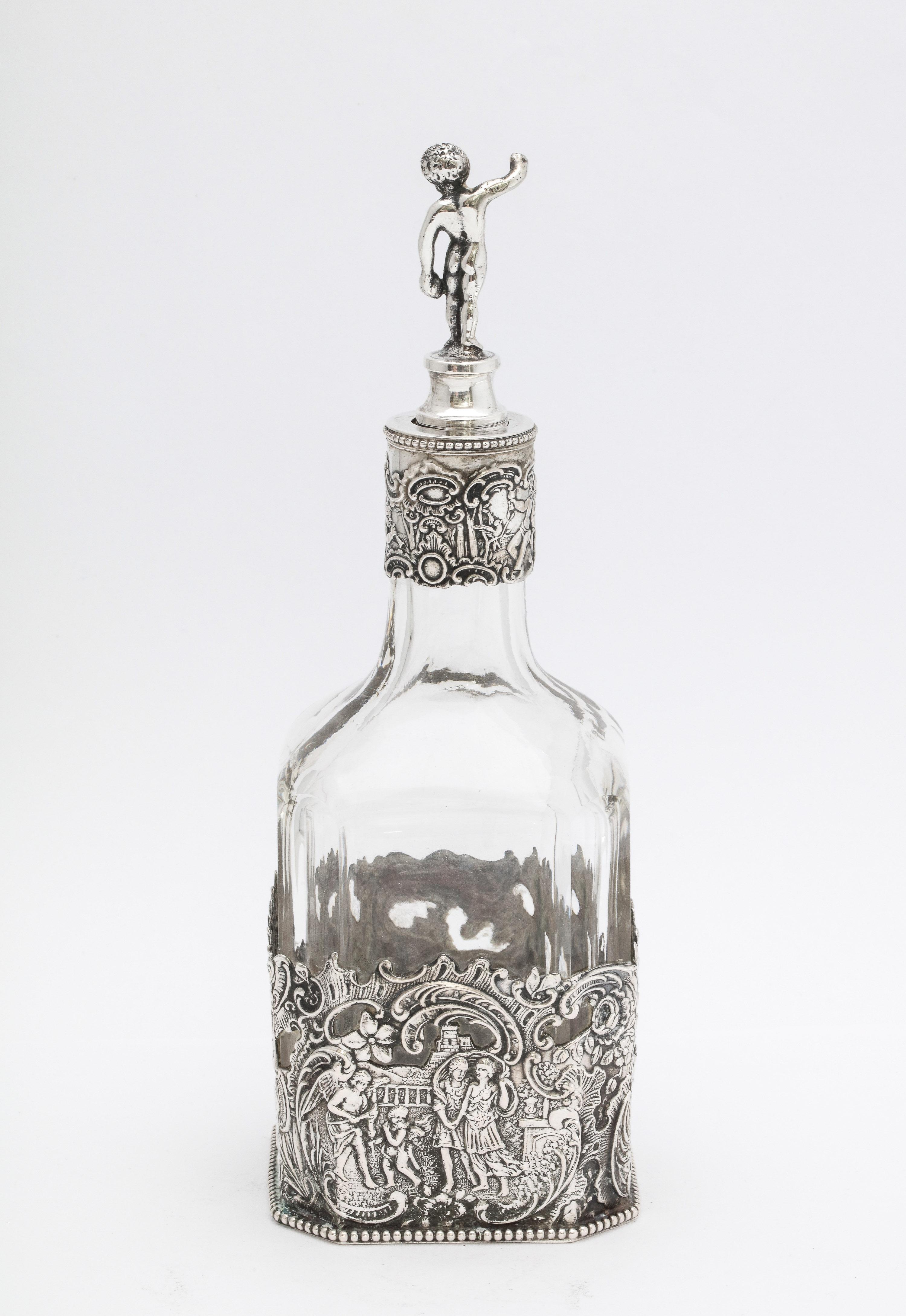 Victorian Period Hanau Continental Silver '.800', Mounted Glass Liqueur Decanter 3