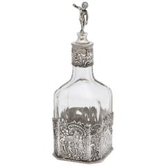 Victorian Period Hanau Continental Silver '.800', Mounted Glass Liqueur Decanter