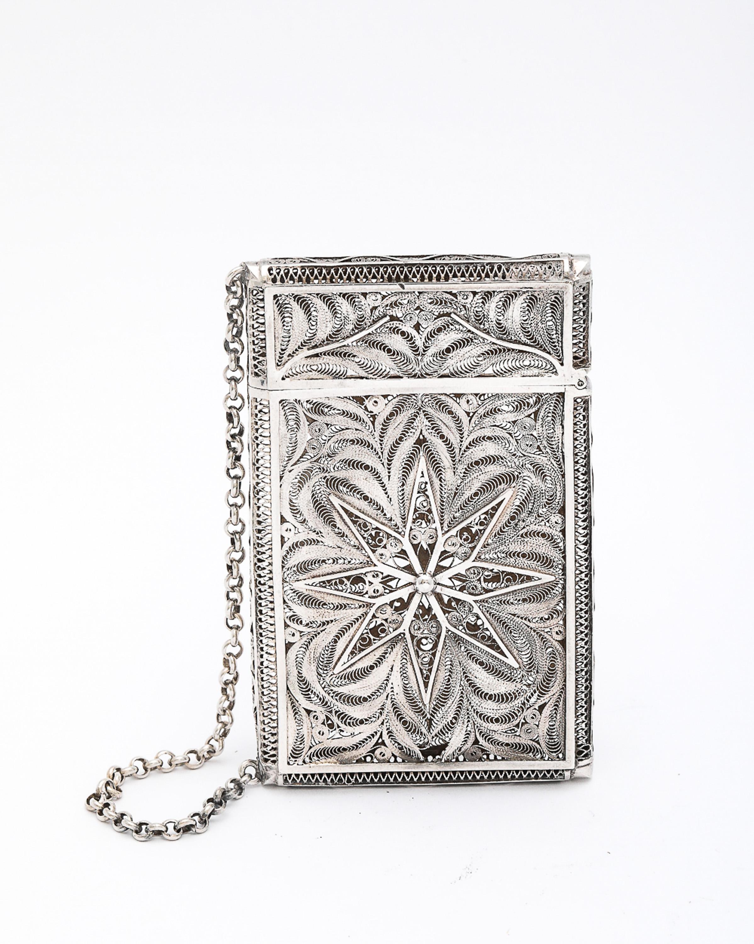 Estuche para tarjetas de visita/llamadas tejido a mano en plata de ley de la época victoriana en venta 6