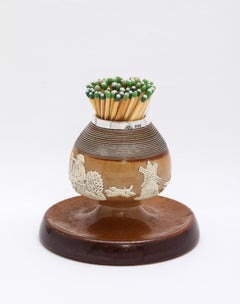 Cerillera Doulton Lambeth grande montada en plata de ley de la época victoriana