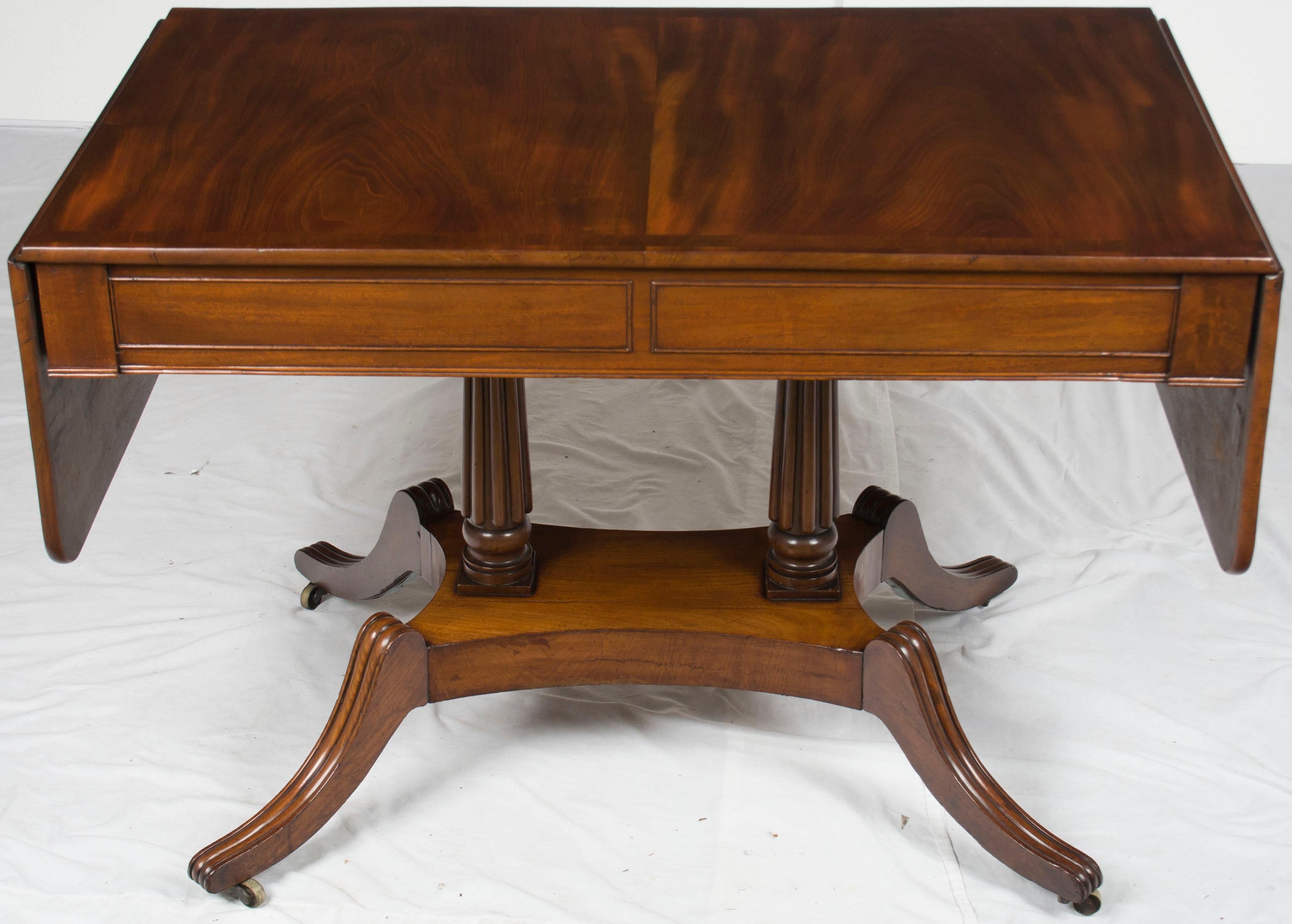 Victorian Period Mahogany Drop-Leaf Writing Desk Library Sofa Table For Sale 6