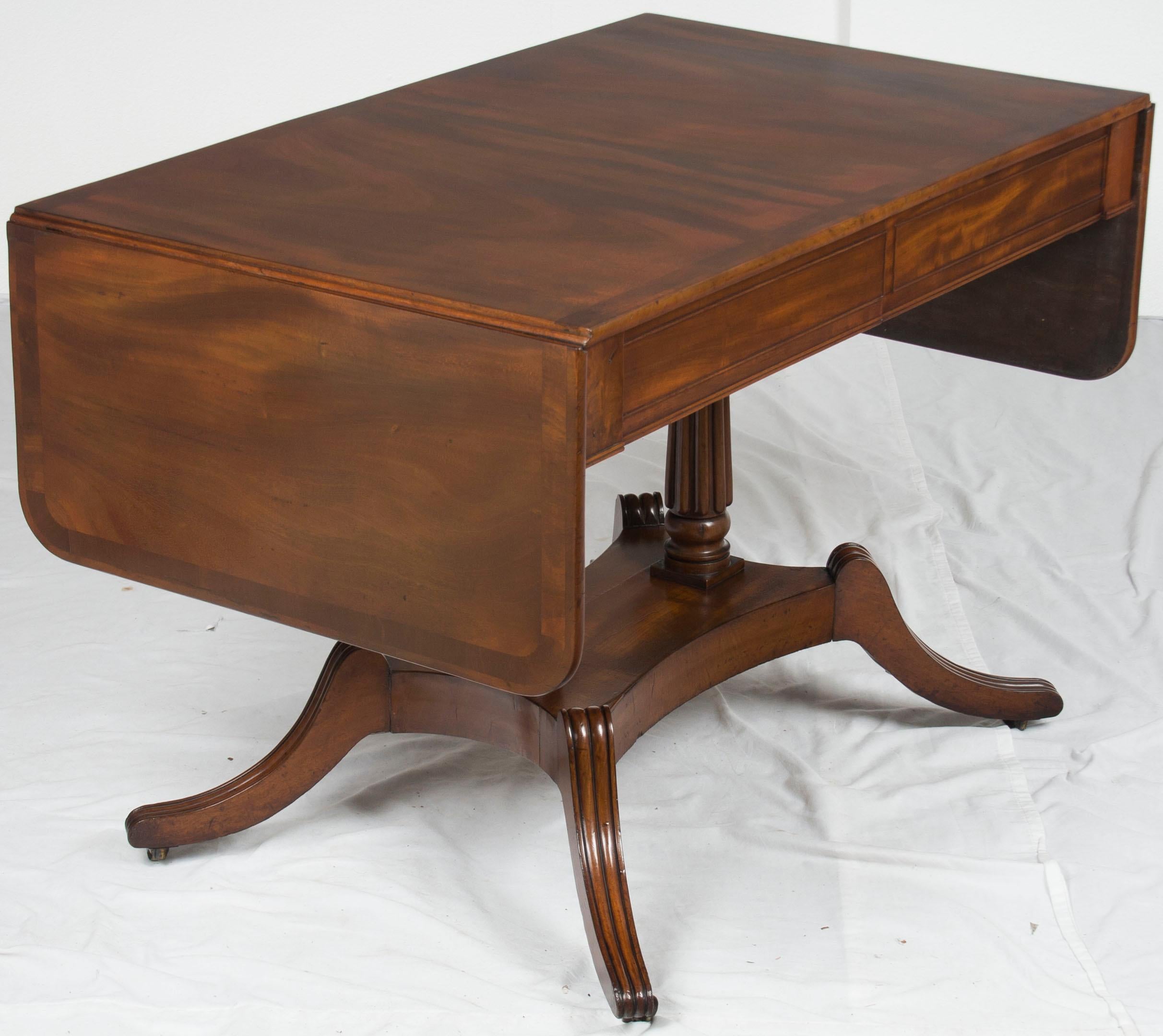 Victorian Period Mahogany Drop-Leaf Writing Desk Library Sofa Table For Sale 2